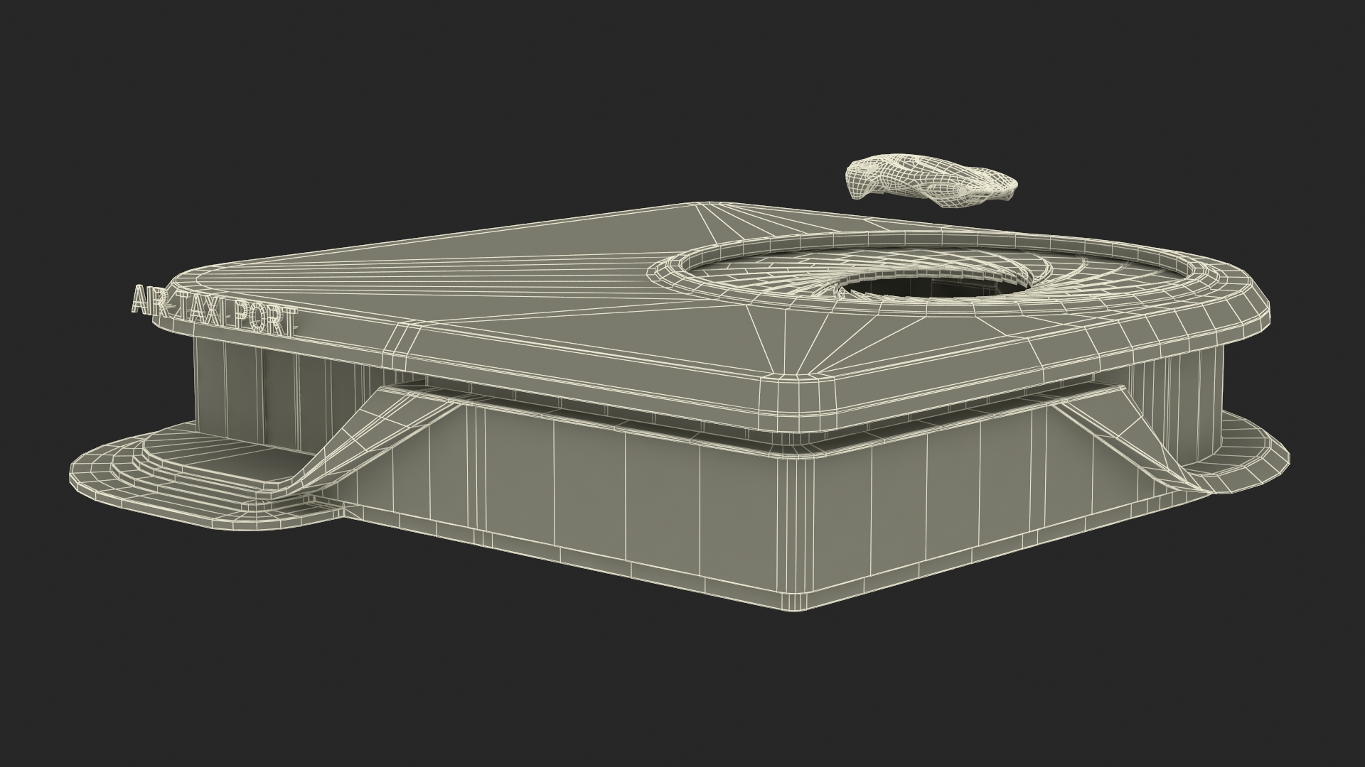 Air Port with Landing Pad and Futuristic Urban Flying Car Rigged 3D model