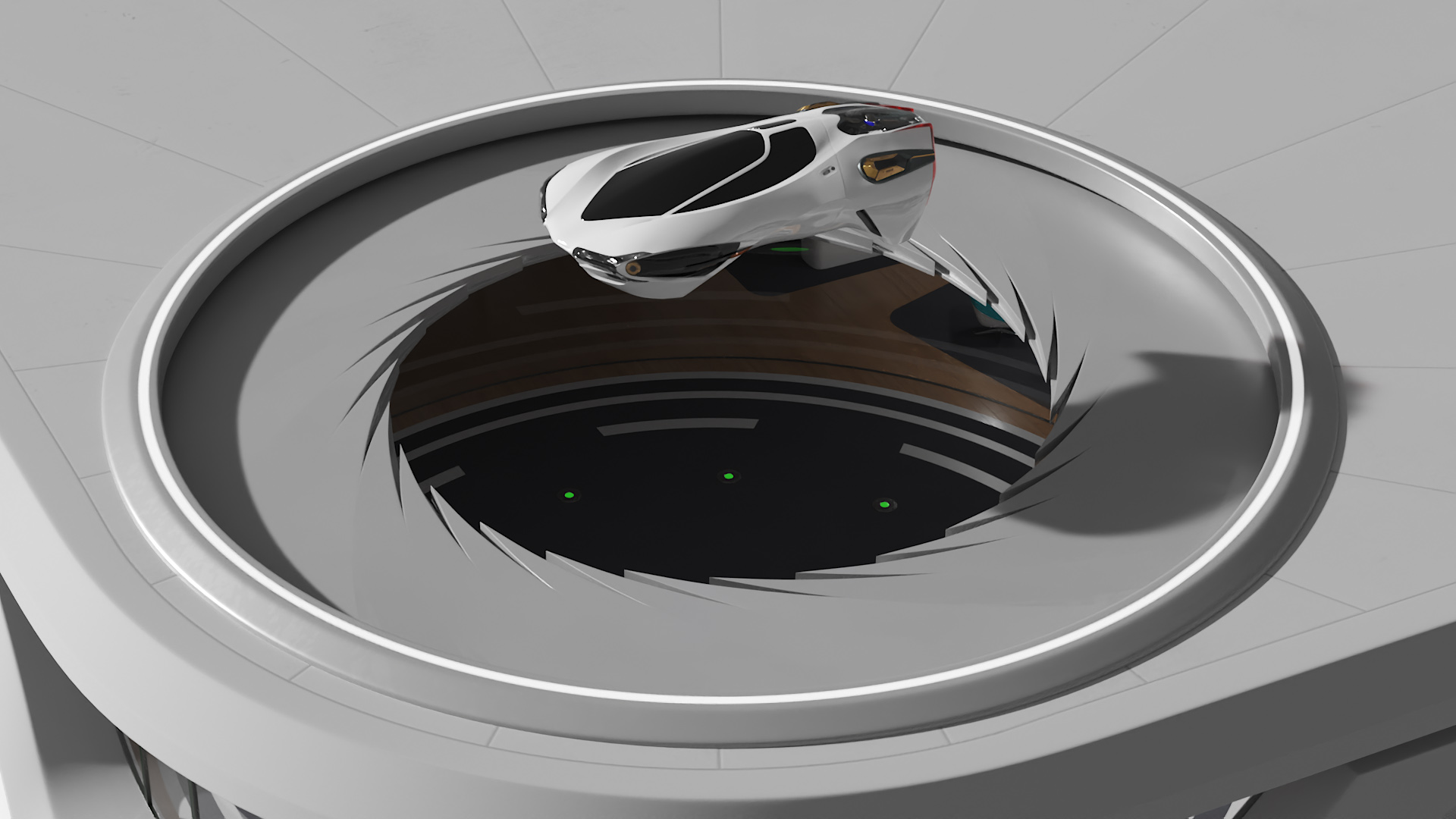 Air Port with Landing Pad and Futuristic Urban Flying Car Rigged 3D model