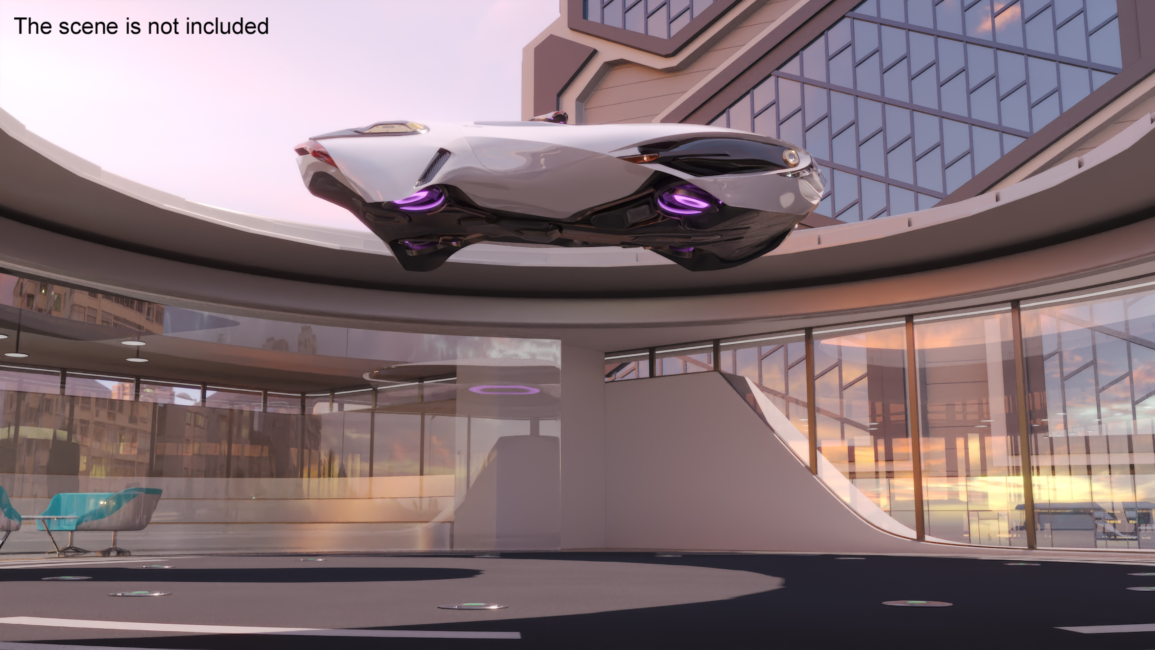Air Port with Landing Pad and Futuristic Urban Flying Car Rigged 3D model