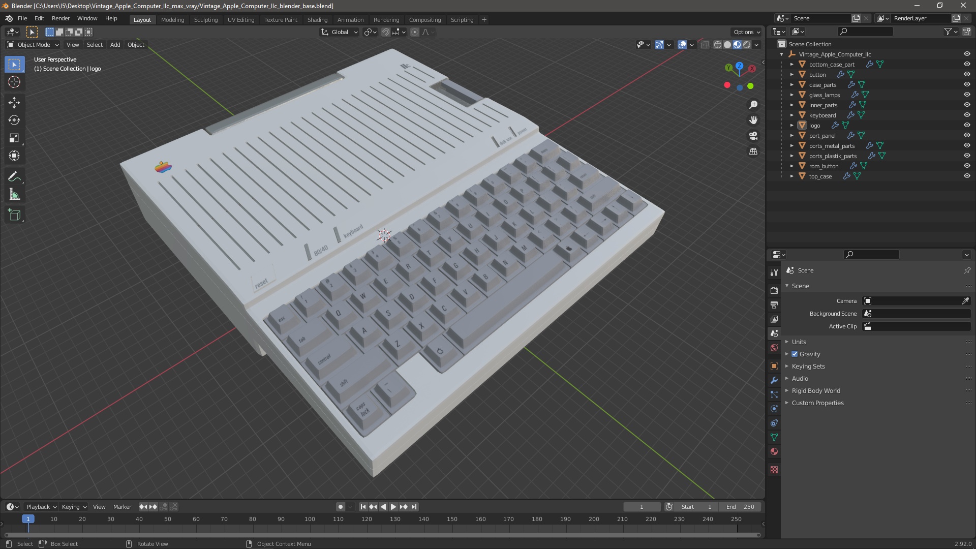 3D Vintage Apple Computer IIc