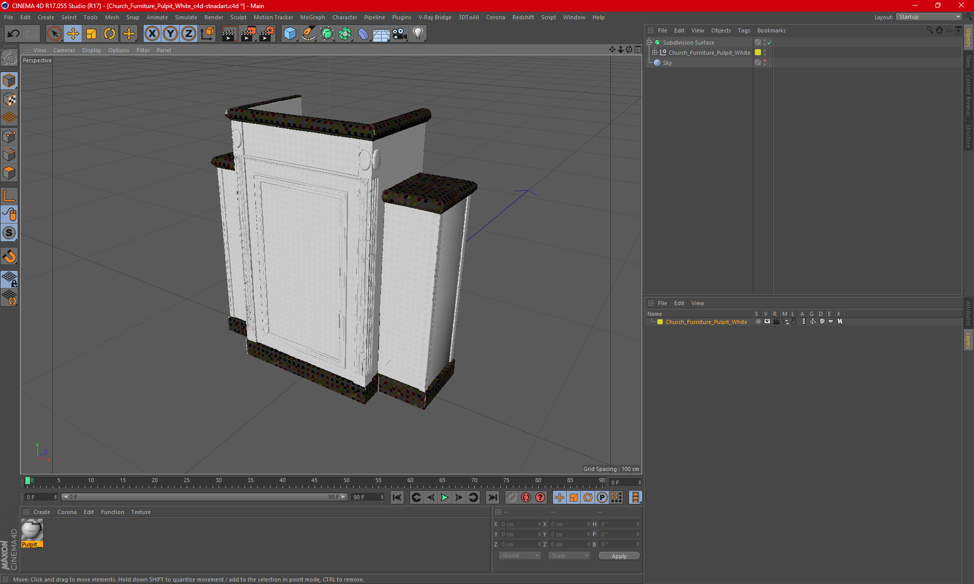 Church Furniture Pulpit White 3D model
