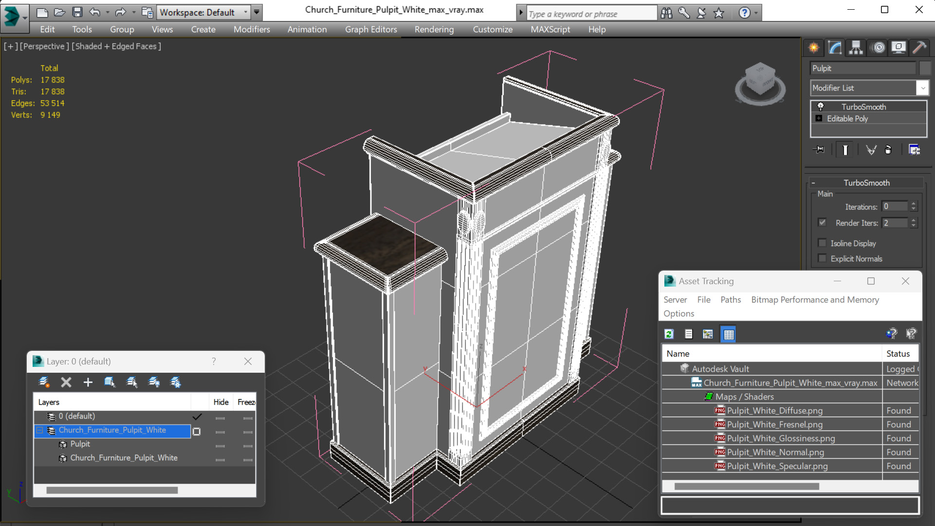Church Furniture Pulpit White 3D model