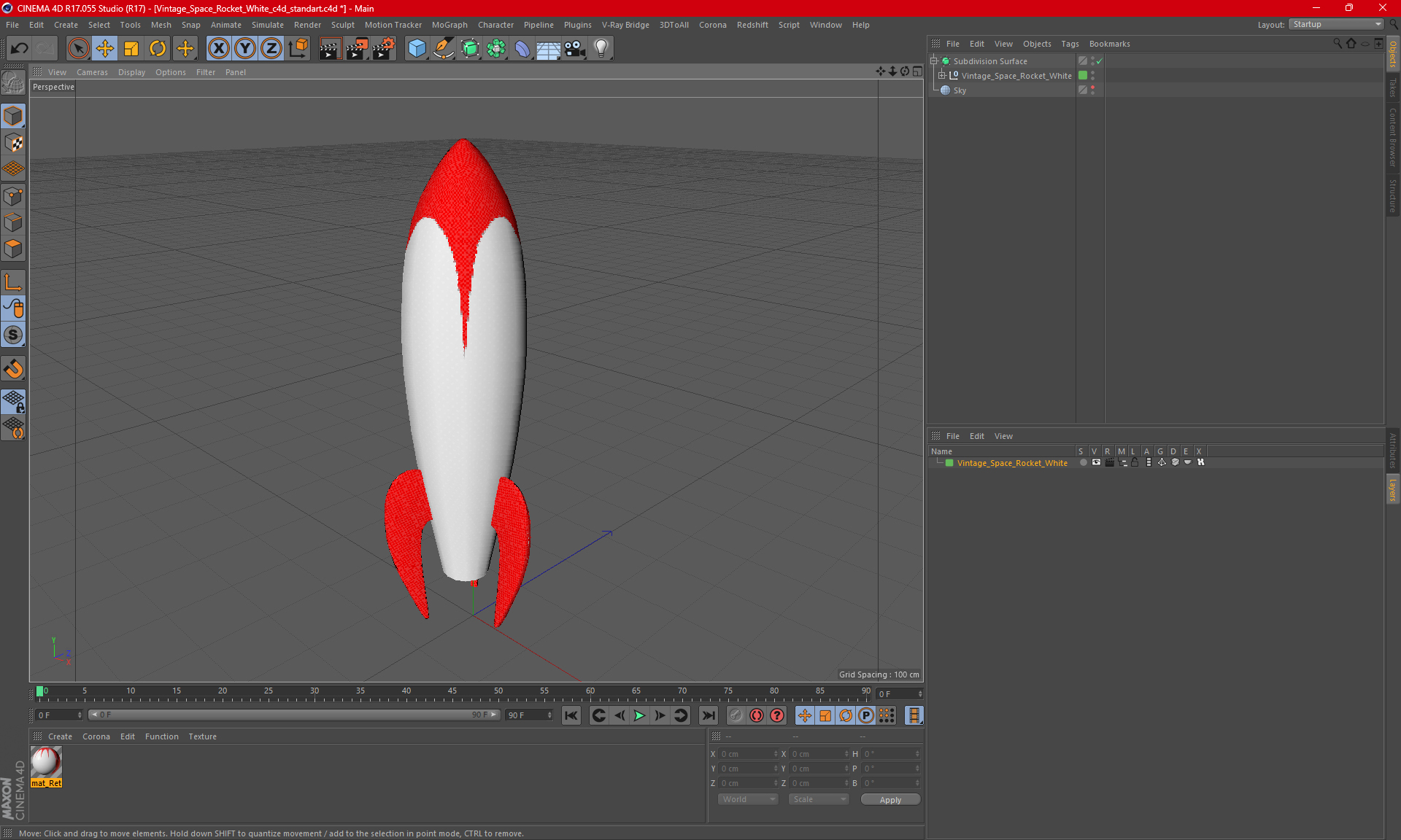 3D Vintage Space Rocket White