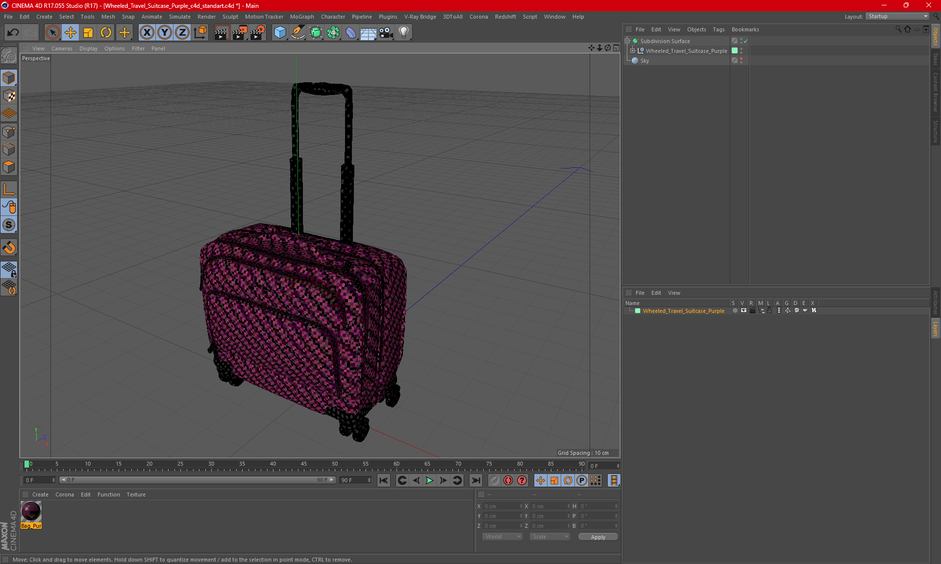 3D model Wheeled Travel Suitcase Purple