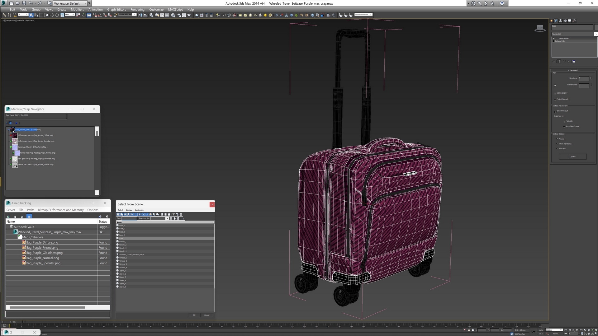 3D model Wheeled Travel Suitcase Purple