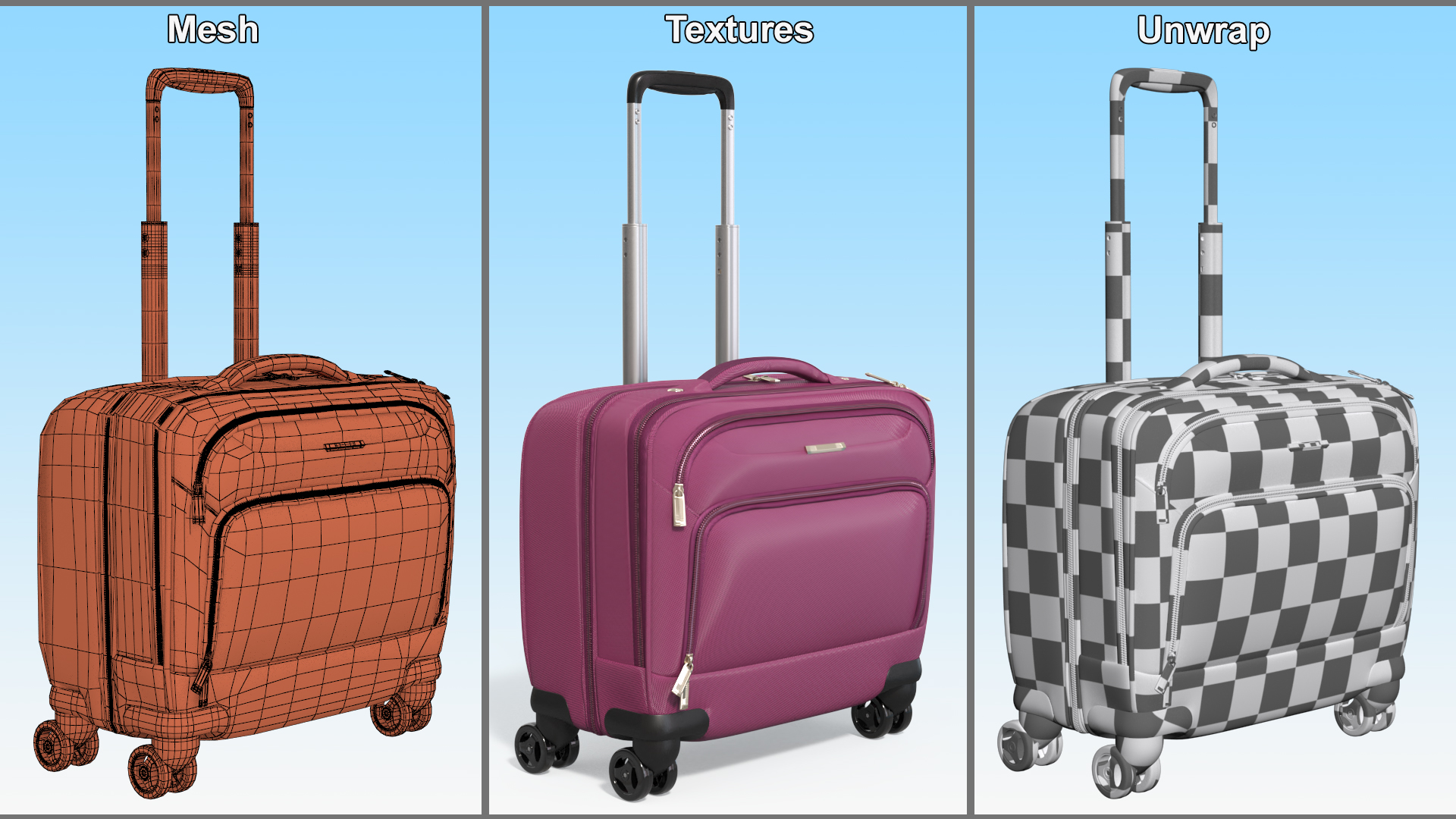 3D model Wheeled Travel Suitcase Purple