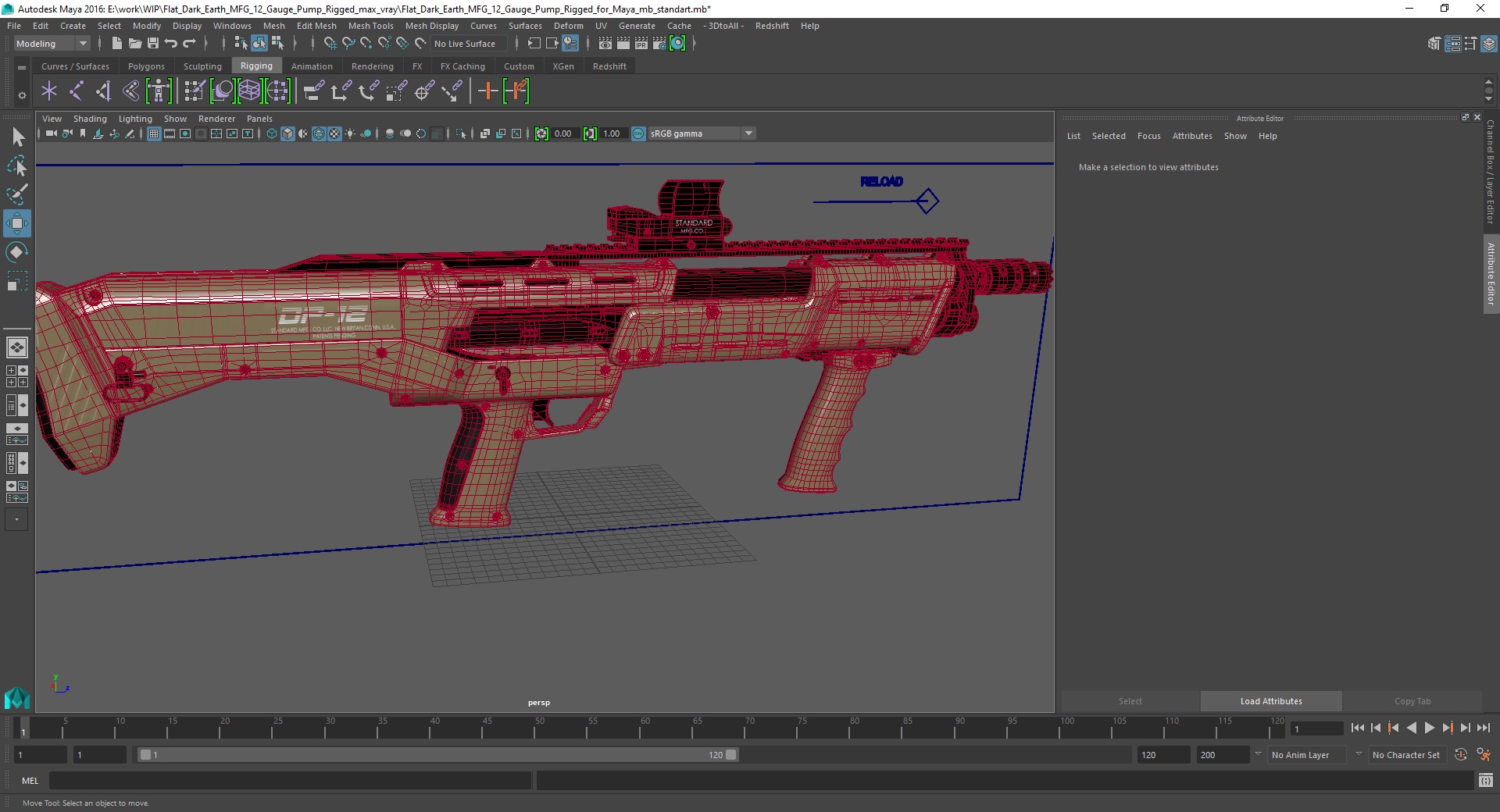 Flat Dark Earth MFG 12 Gauge Pump Rigged for Maya 3D model