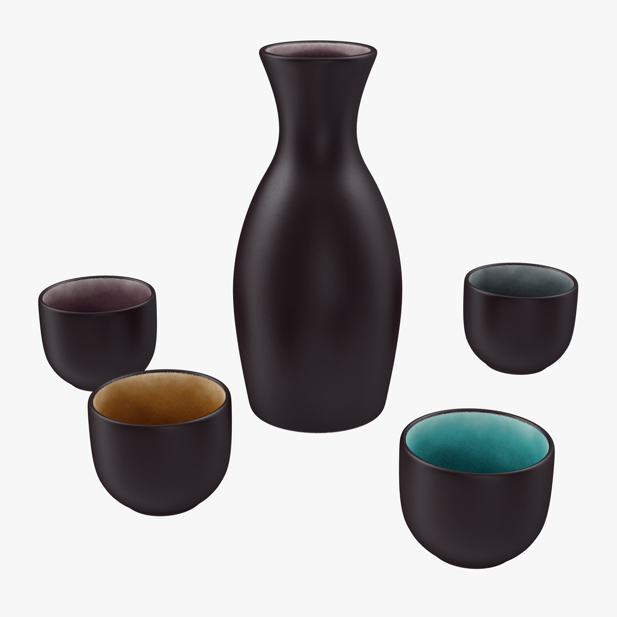 5 Piece Ceramic Sake 3D Models Set, view 3