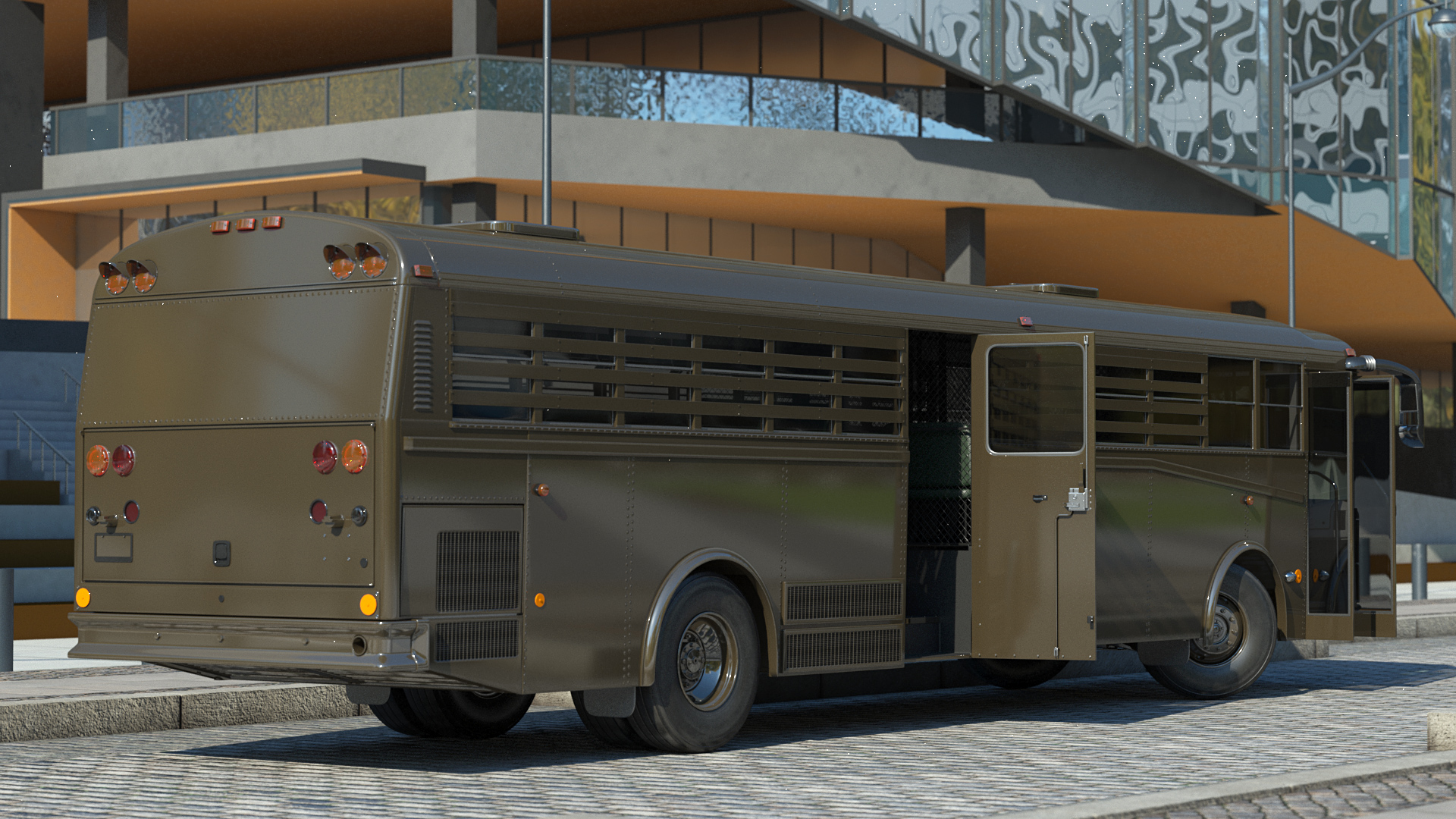 Prison Transport Bus Rigged 3D