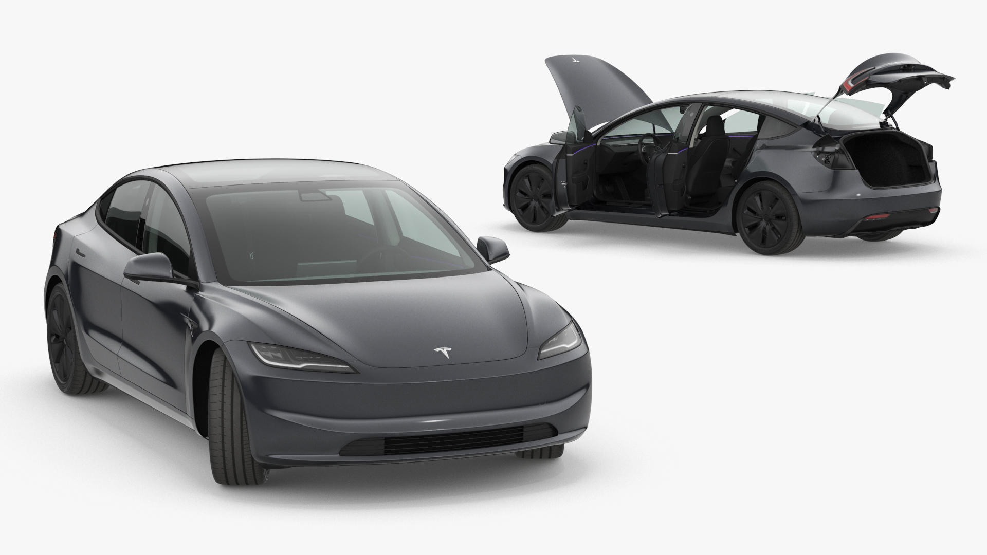Tesla Model 3 2024 Stealth Grey Rigged for Cinema 4D 3D