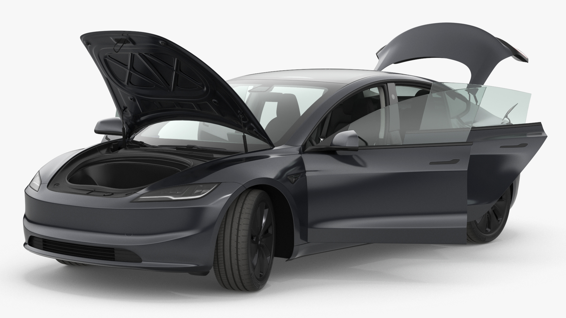 Tesla Model 3 2024 Stealth Grey Rigged for Cinema 4D 3D
