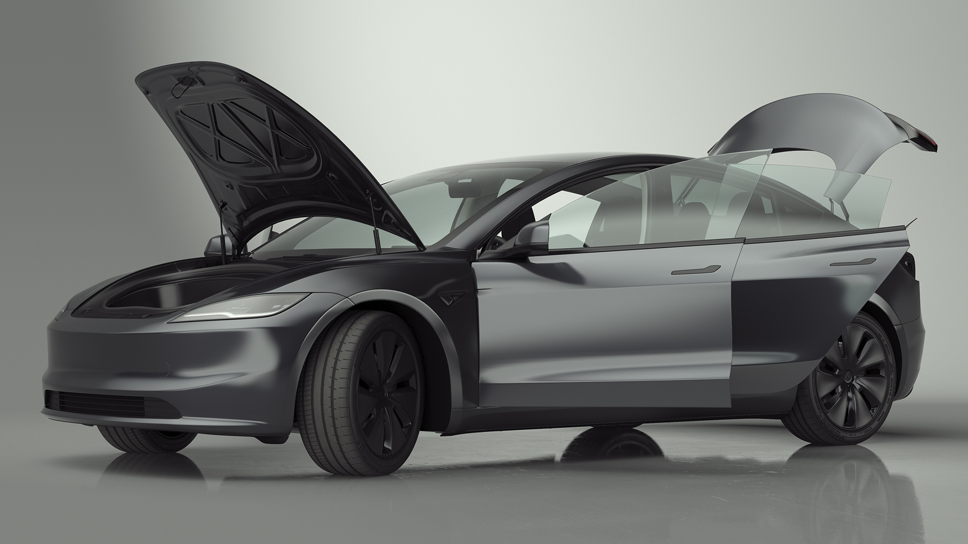 Tesla Model 3 2024 Stealth Grey Rigged for Cinema 4D 3D