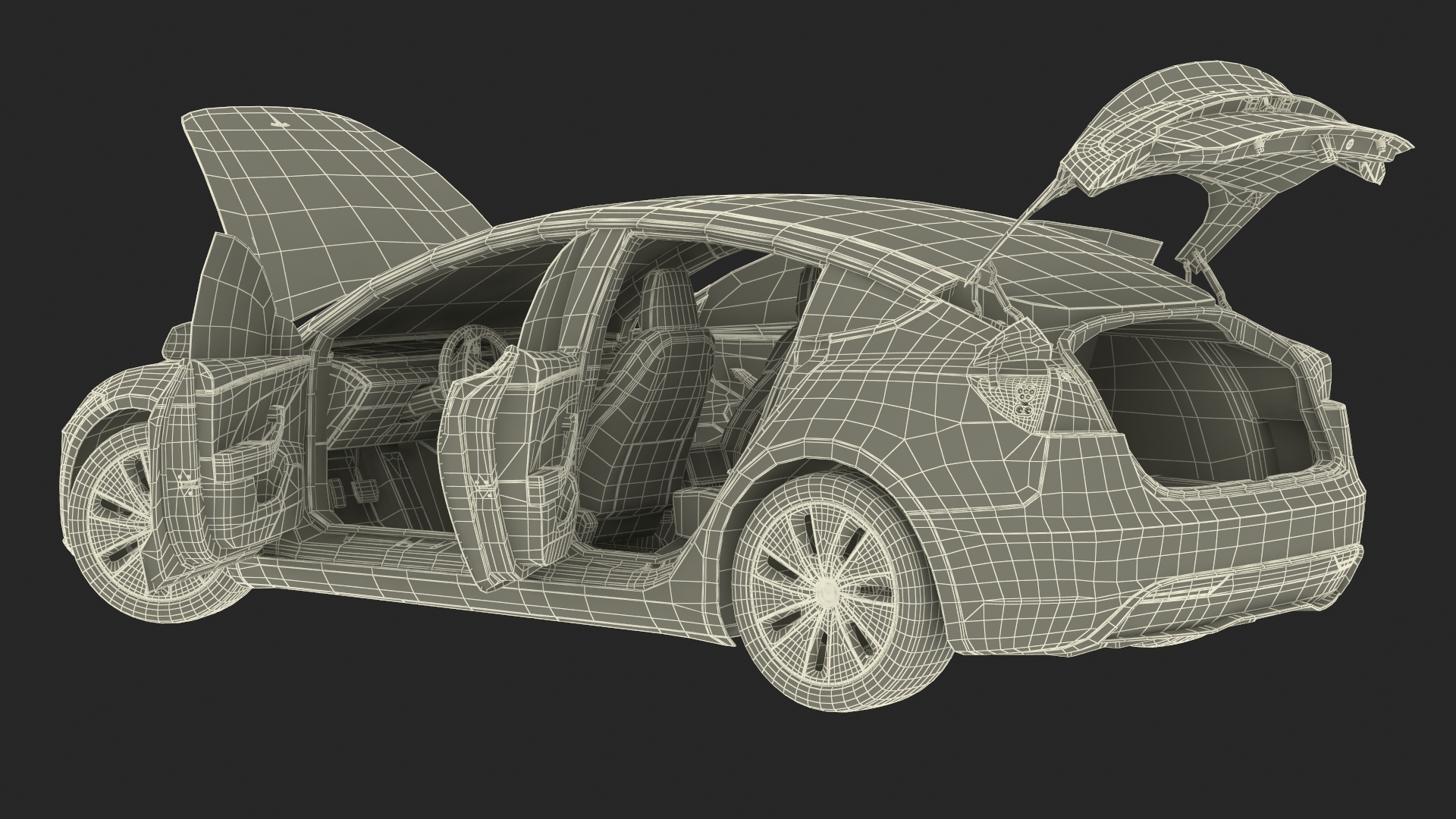 Tesla Model 3 2024 Stealth Grey Rigged for Cinema 4D 3D
