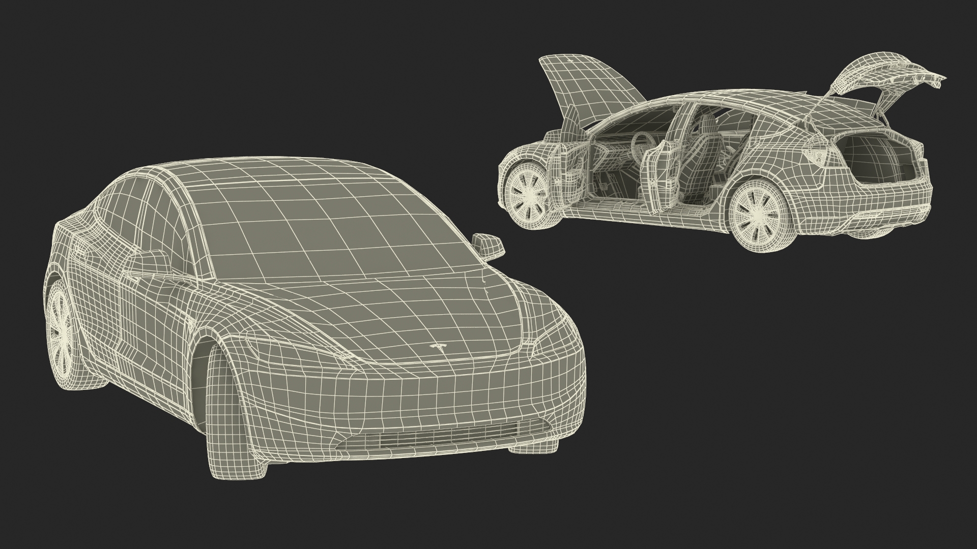 Tesla Model 3 2024 Stealth Grey Rigged for Cinema 4D 3D