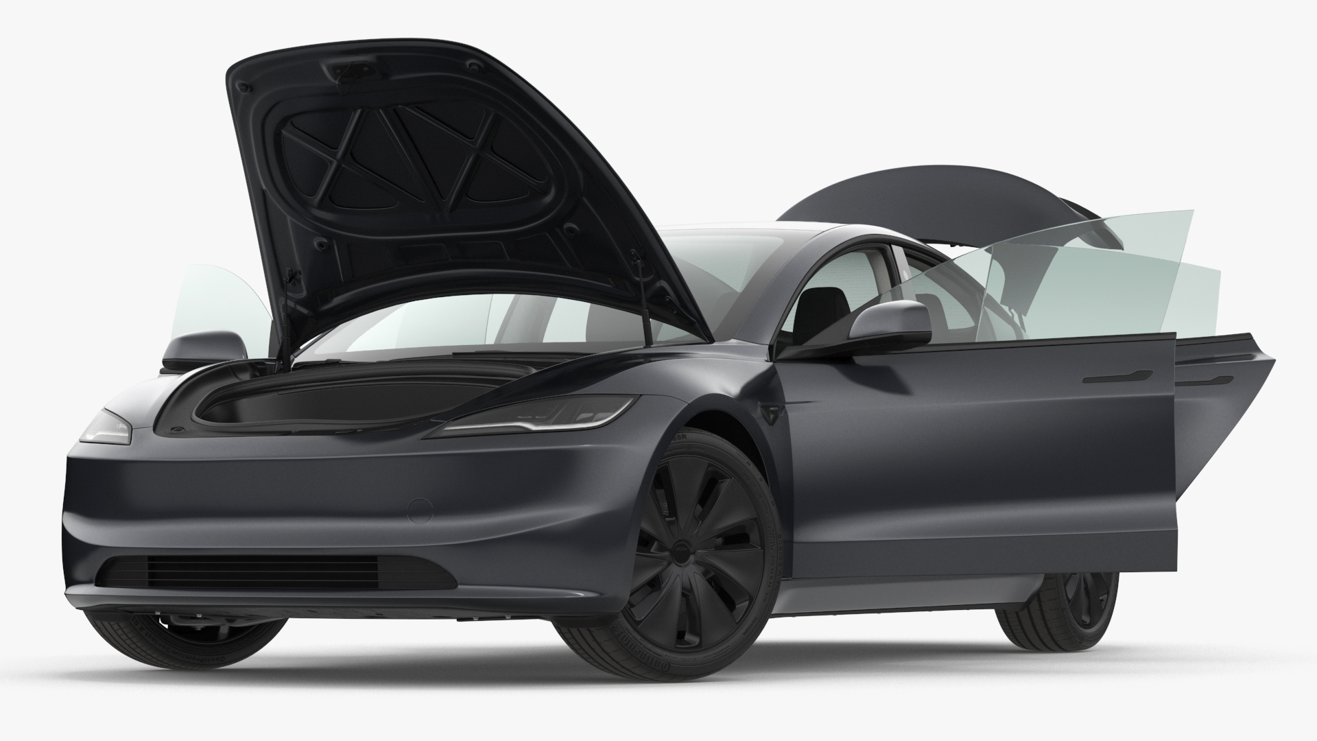 Tesla Model 3 2024 Stealth Grey Rigged for Cinema 4D 3D