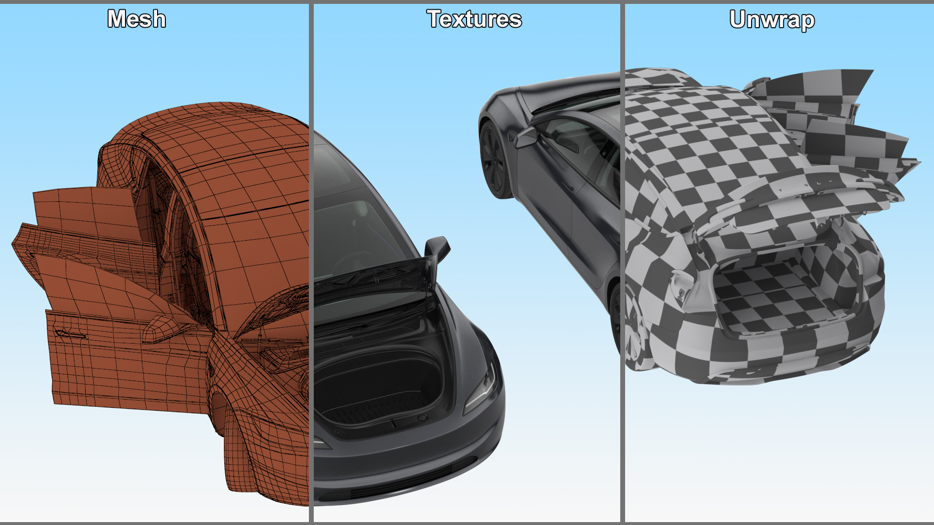 Tesla Model 3 2024 Stealth Grey Rigged for Cinema 4D 3D