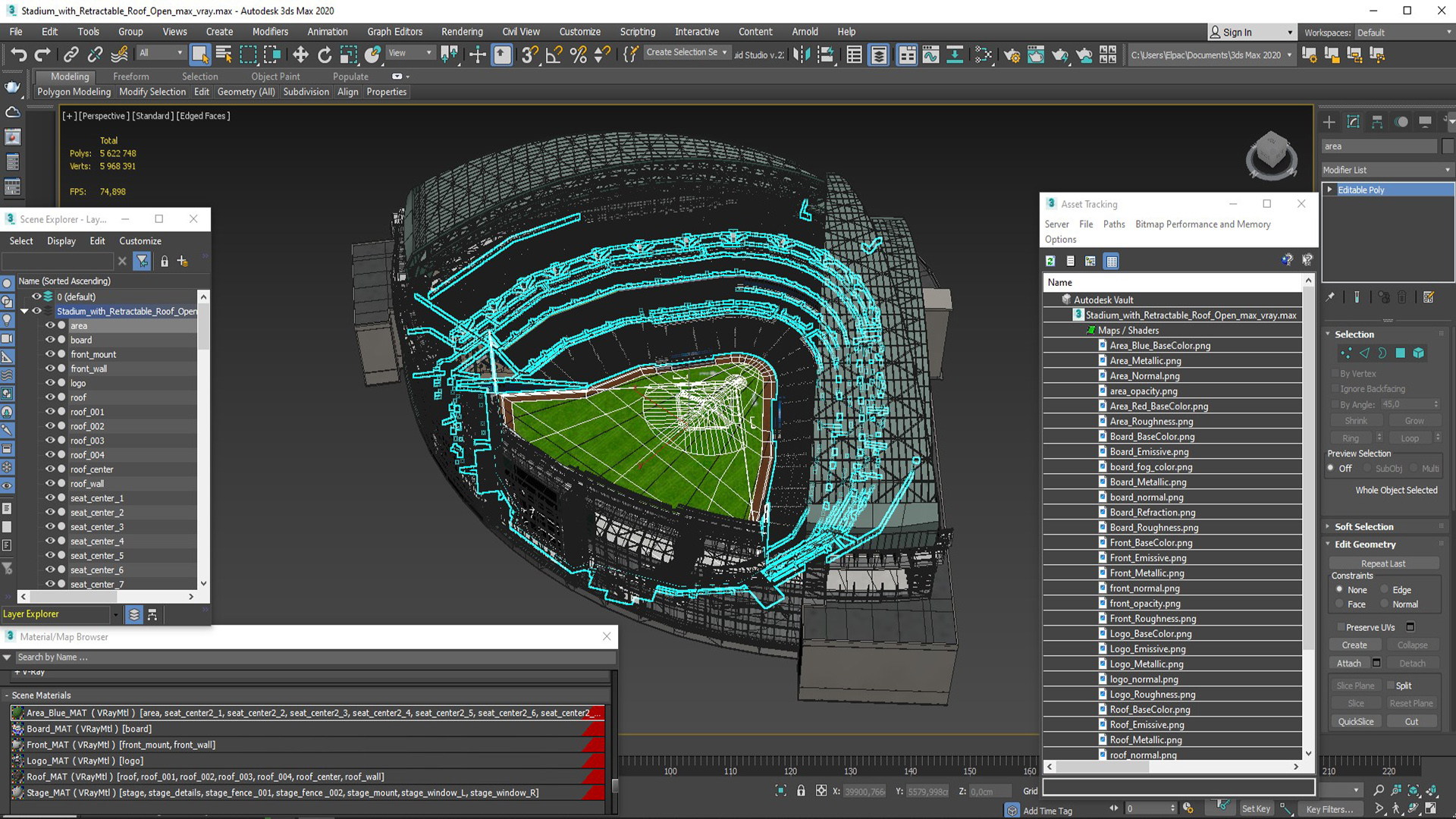 Stadium with Retractable Roof Open 3D model