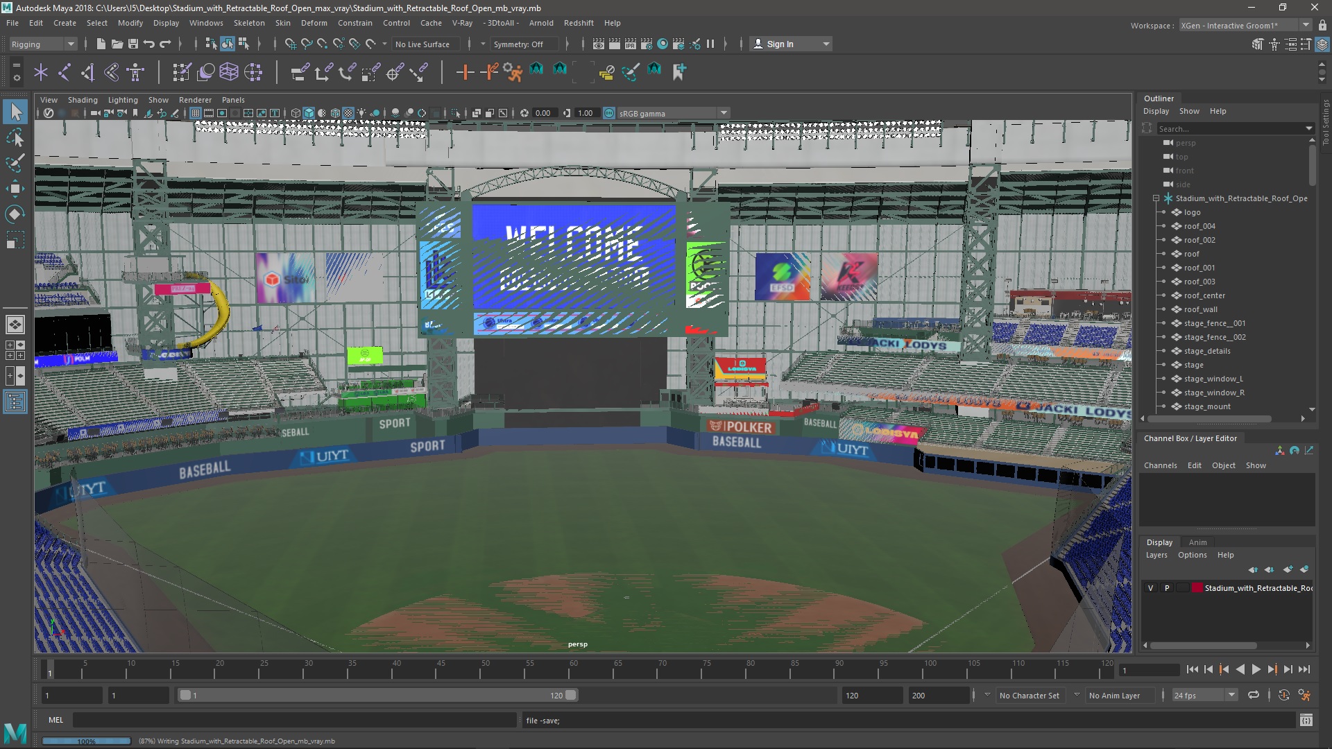 Stadium with Retractable Roof Open 3D model