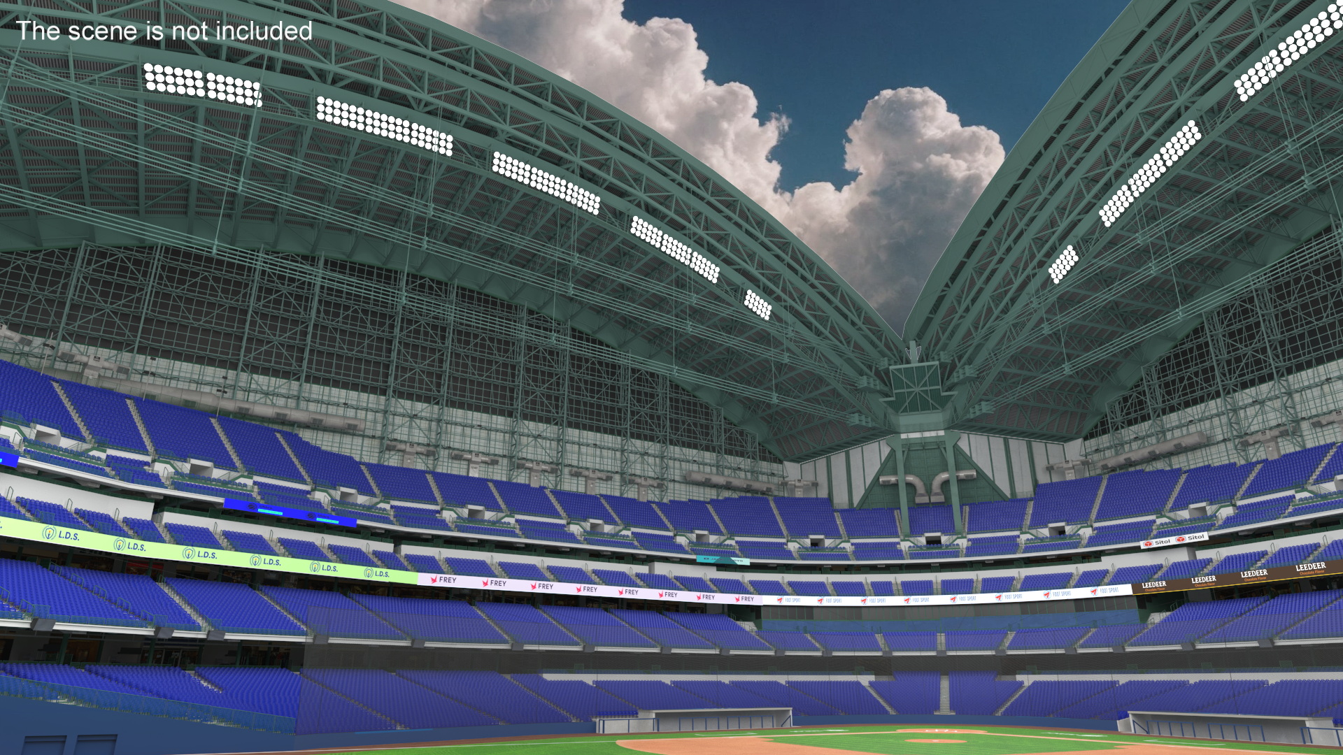 Stadium with Retractable Roof Open 3D model