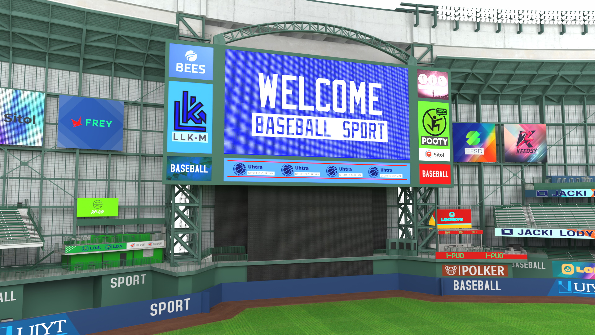 Stadium with Retractable Roof Open 3D model