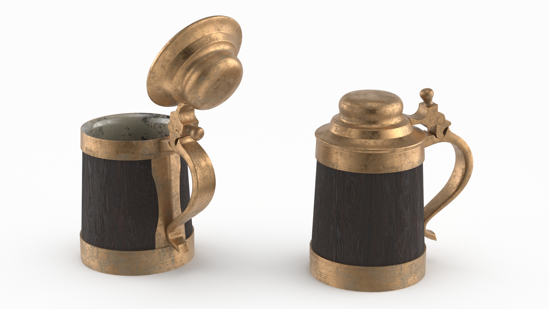 3D model Antique Wooden Beer Mug with Metallic Accents