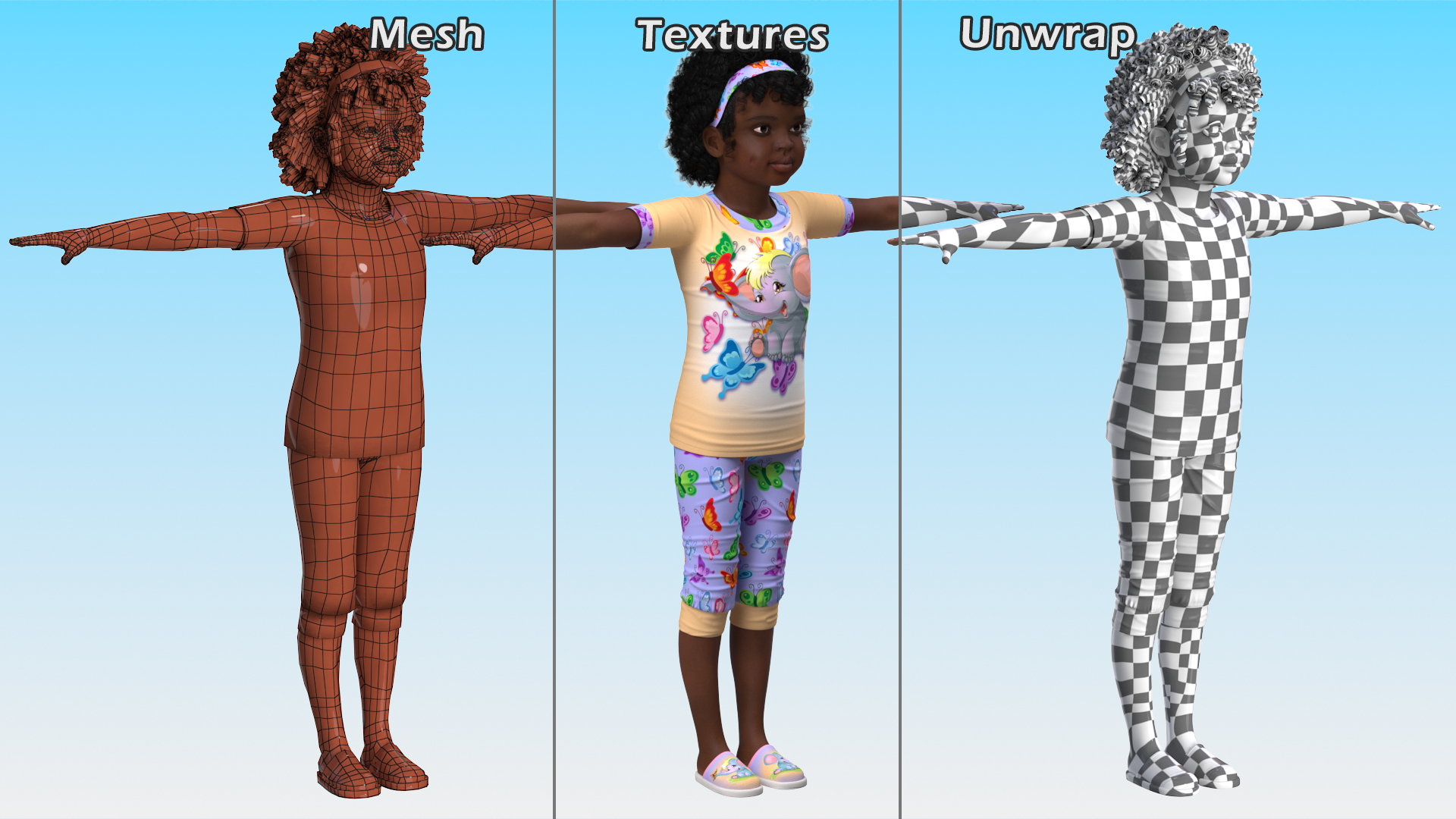 Black Child Girl Home Style Rigged 3D model