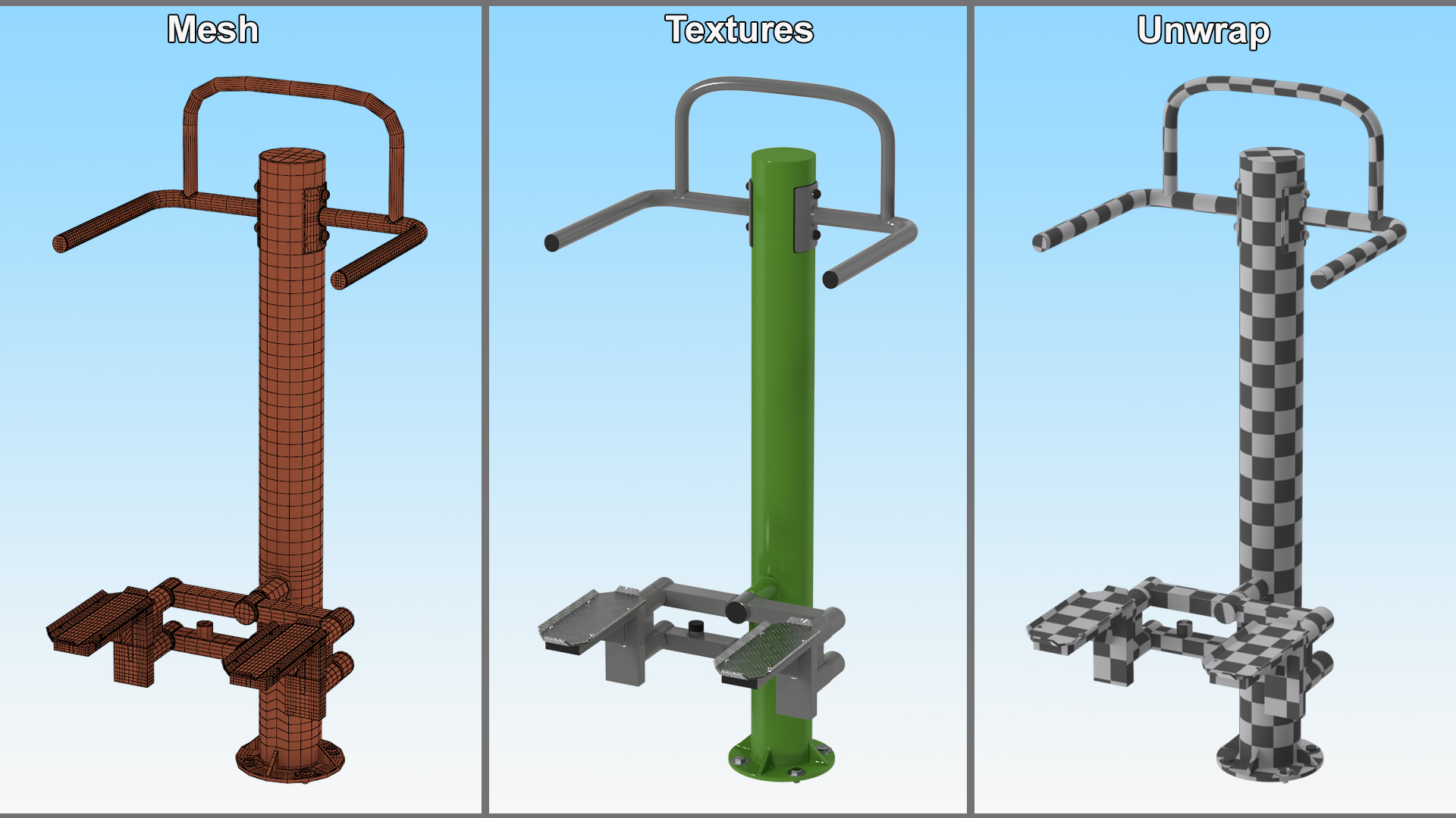 Outdoor Stepper Fitness Equipment Green 3D model