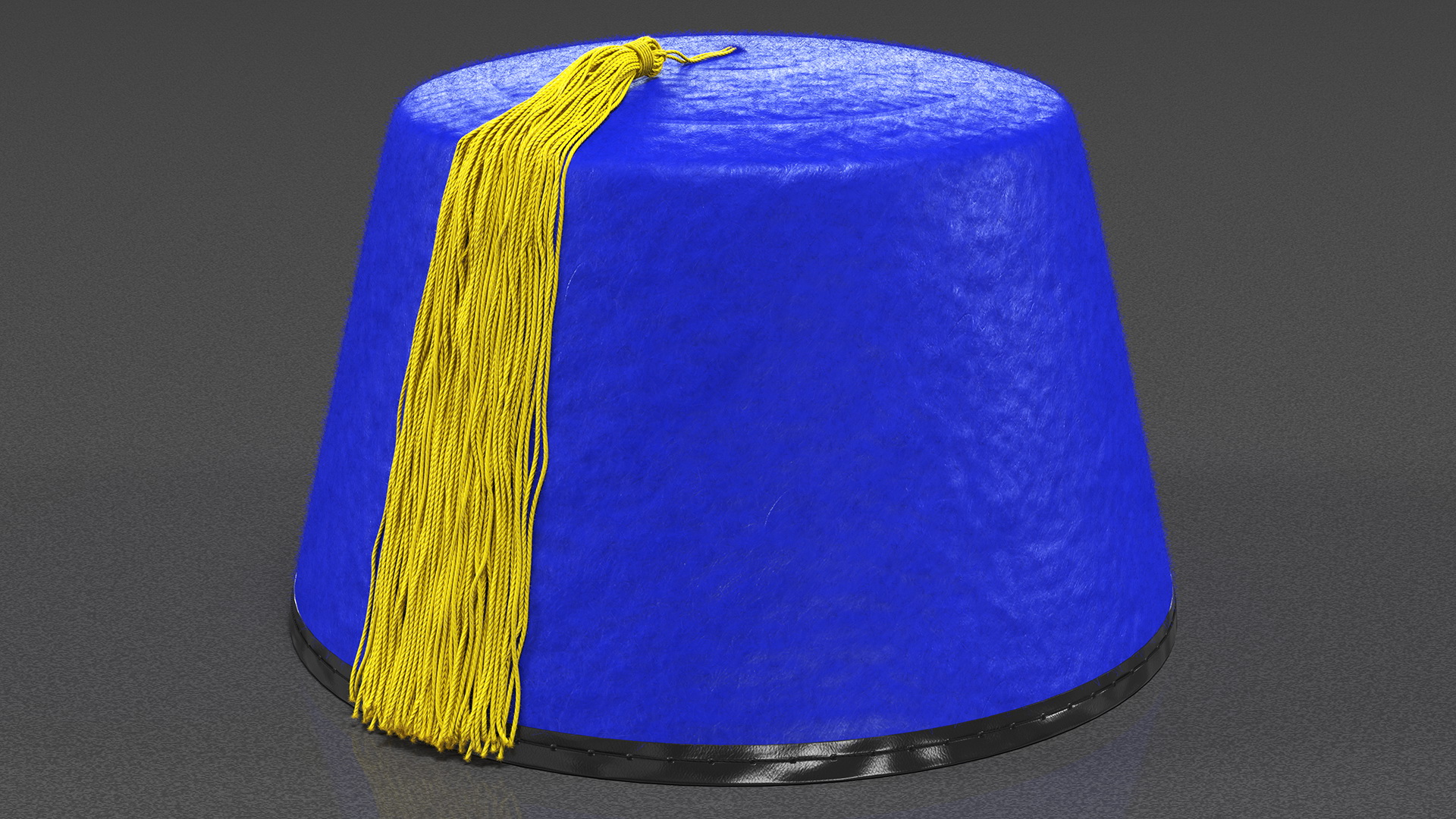 Traditional Arabic Blue Fez Hat With Yellow Tassel Fur 3D model