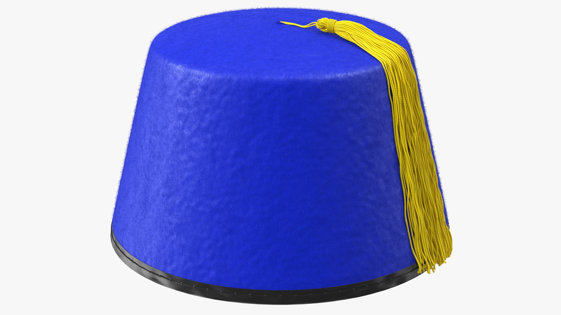 Traditional Arabic Blue Fez Hat With Yellow Tassel Fur 3D model