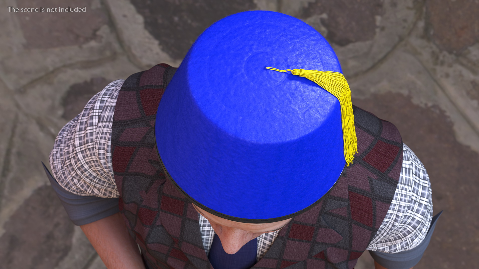 Traditional Arabic Blue Fez Hat With Yellow Tassel Fur 3D model