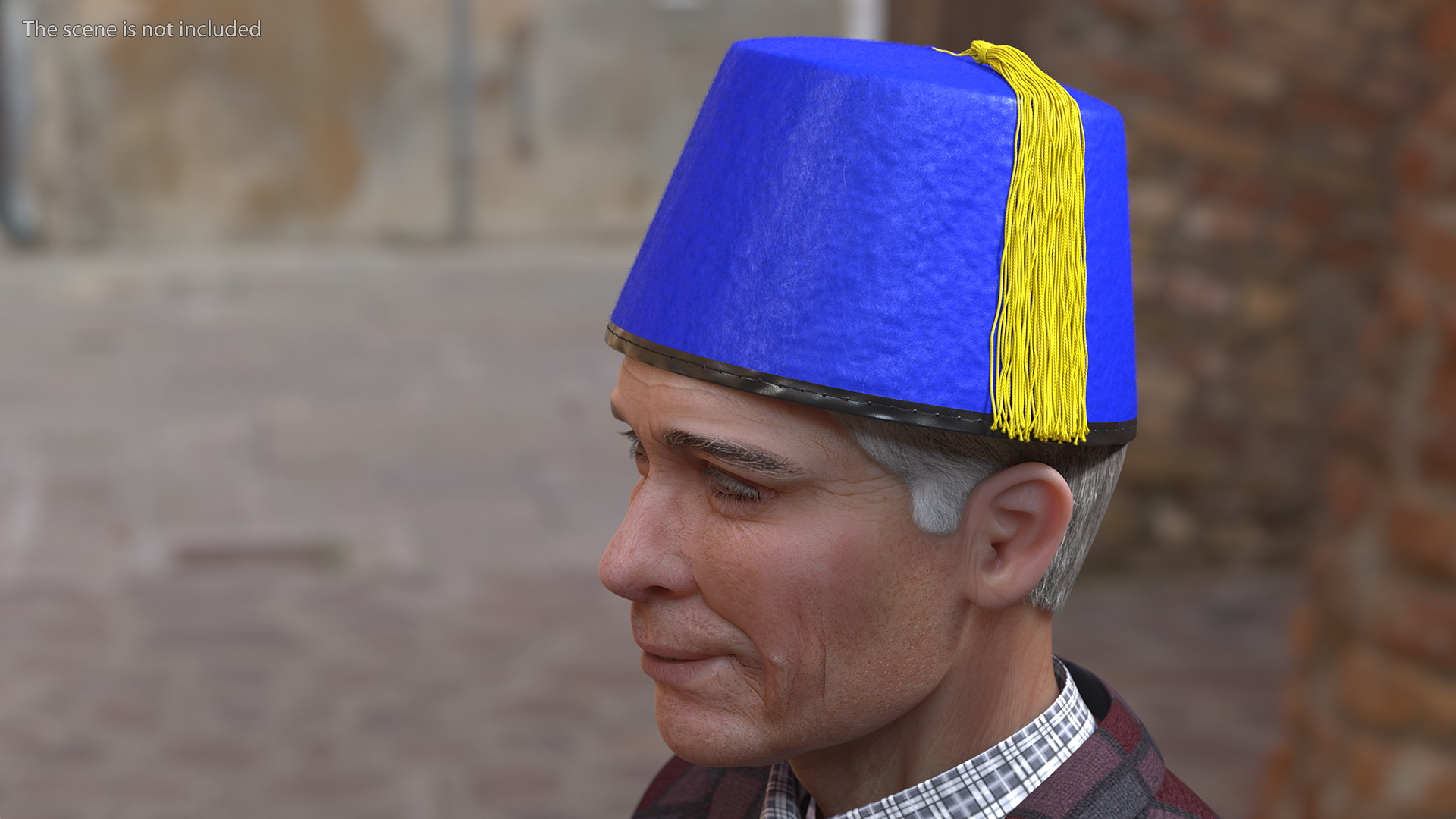 Traditional Arabic Blue Fez Hat With Yellow Tassel Fur 3D model