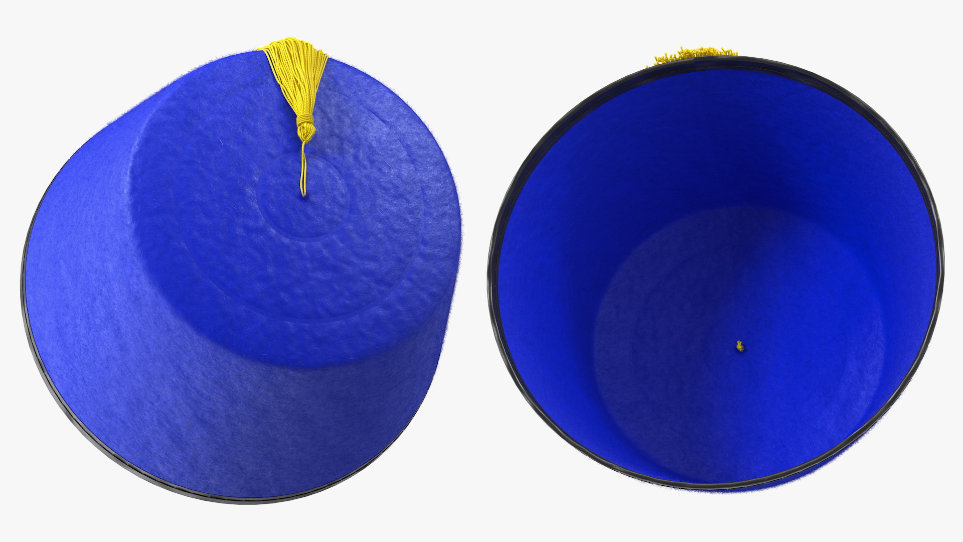 Traditional Arabic Blue Fez Hat With Yellow Tassel Fur 3D model