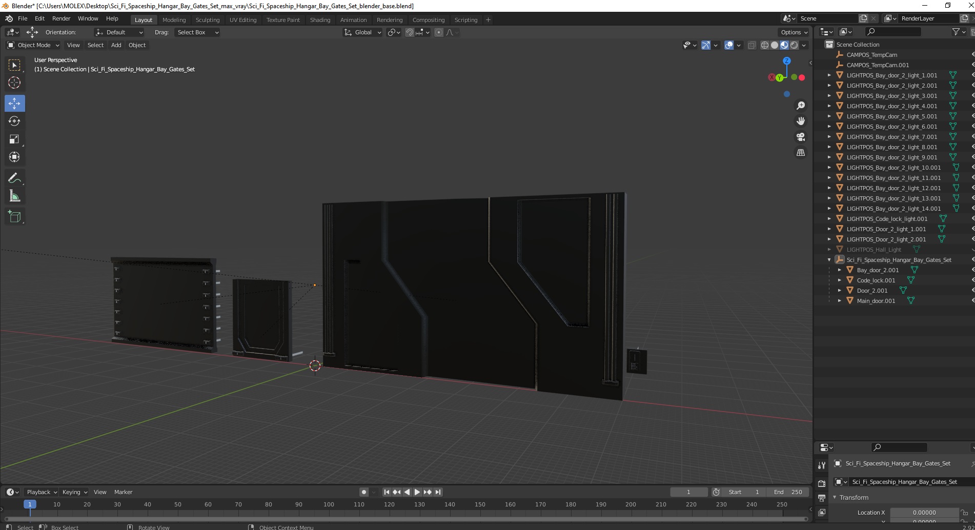 Sci Fi Spaceship Hangar Bay Gates Set 3D