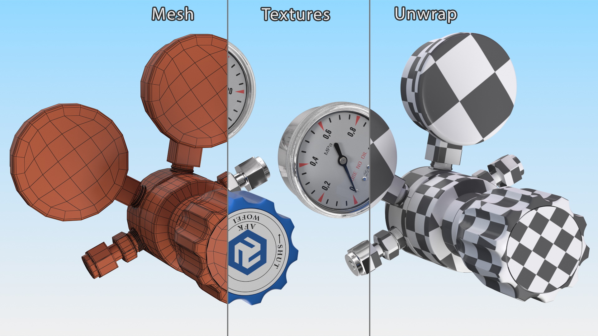 AFK Regulator High Pressure Gas Two Gauges 3D