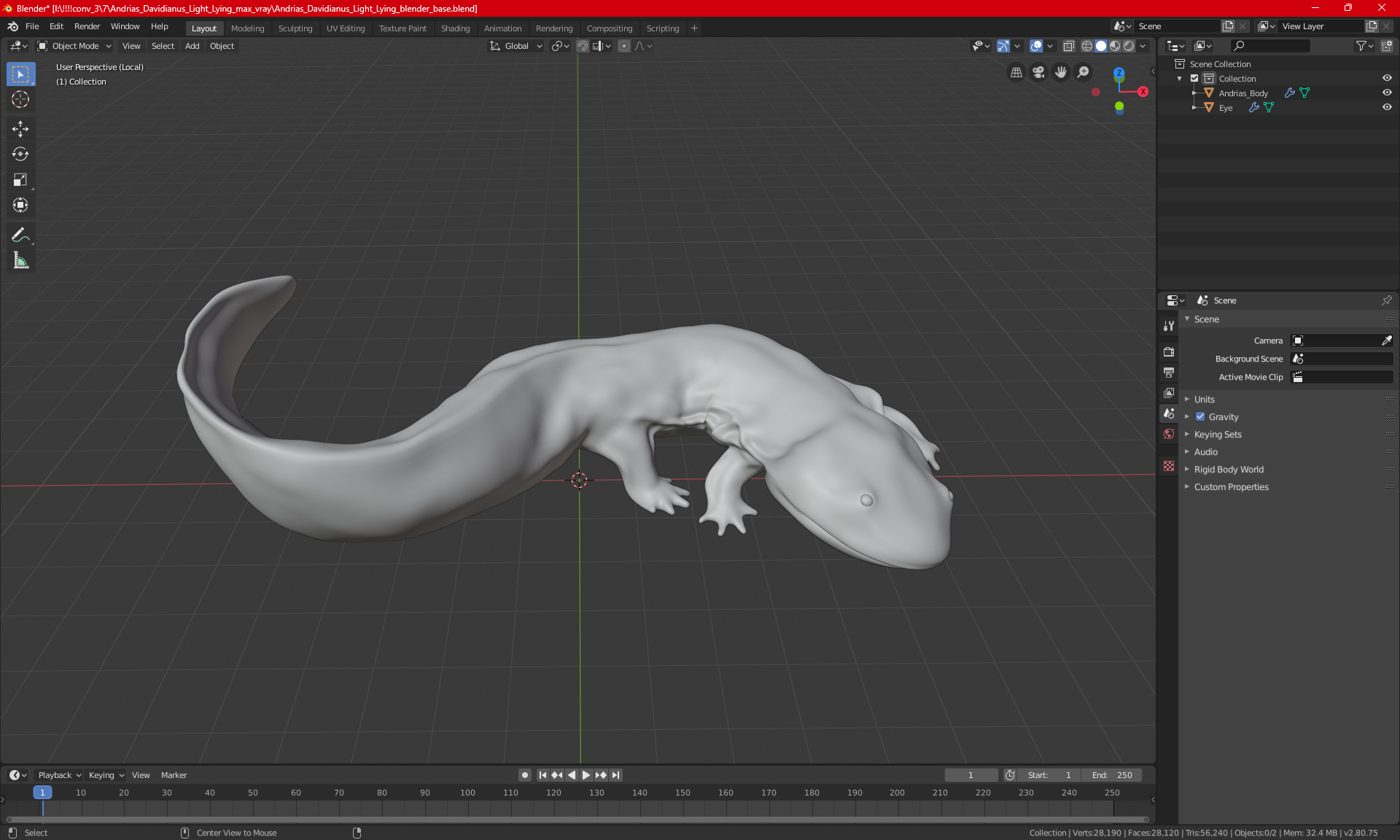 3D Salamander Dark Lying
