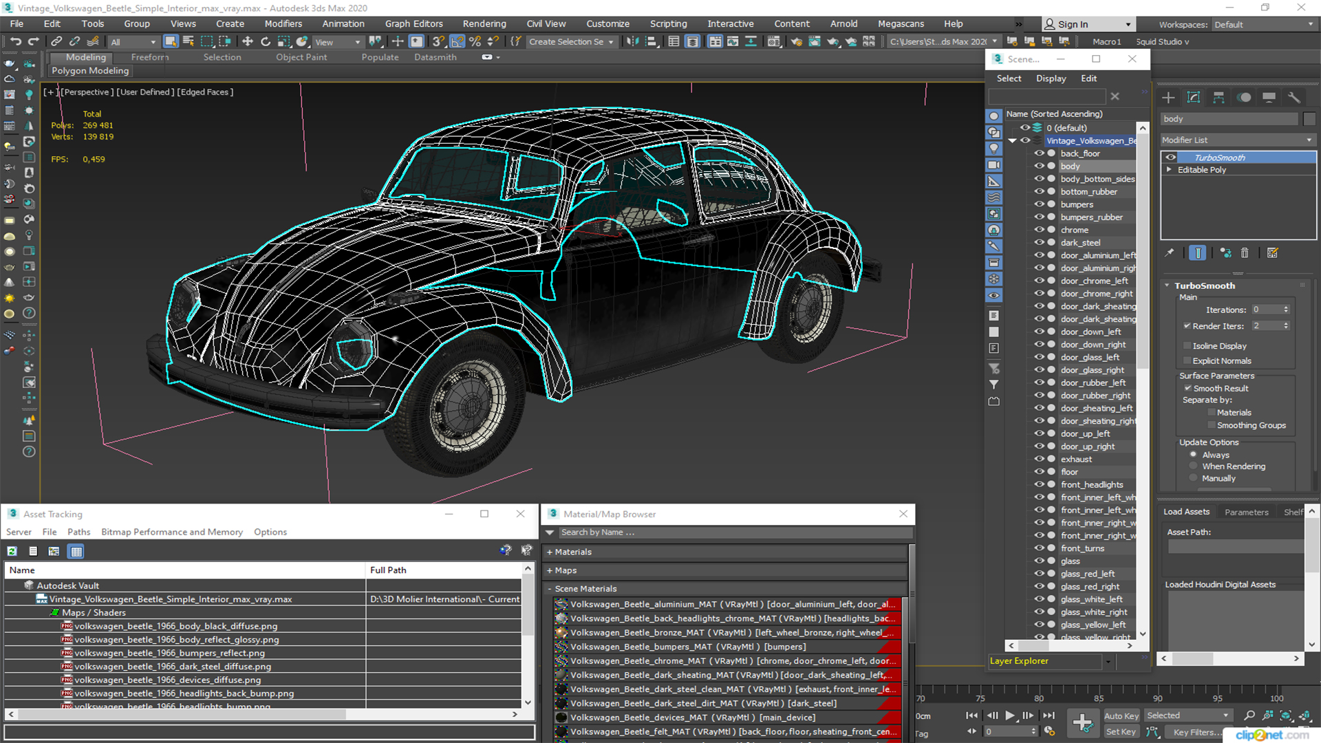 3D Vintage Volkswagen Beetle Simple Interior