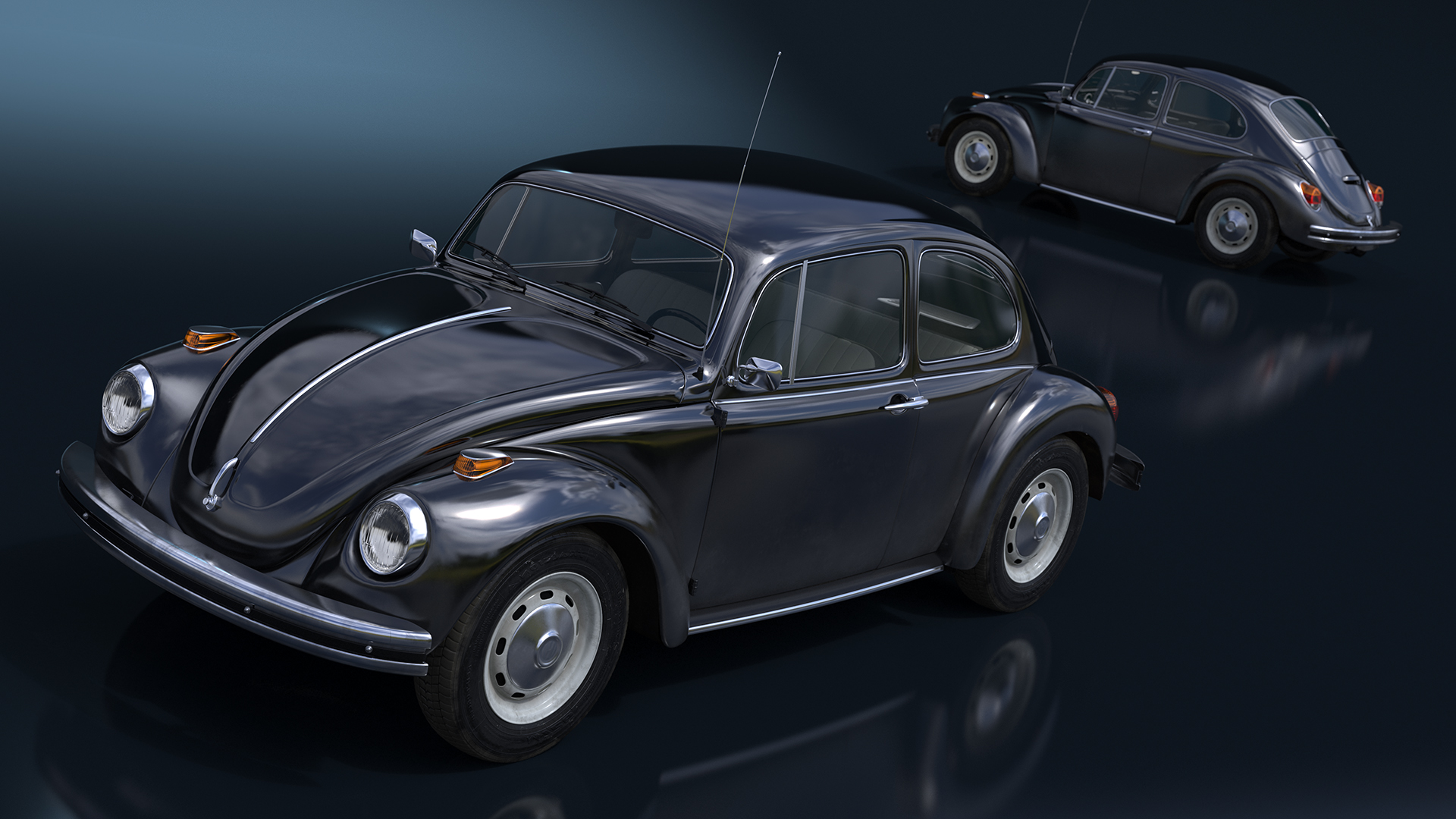 3D Vintage Volkswagen Beetle Simple Interior