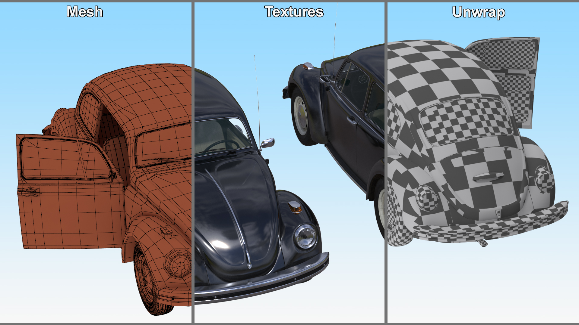 3D Vintage Volkswagen Beetle Simple Interior