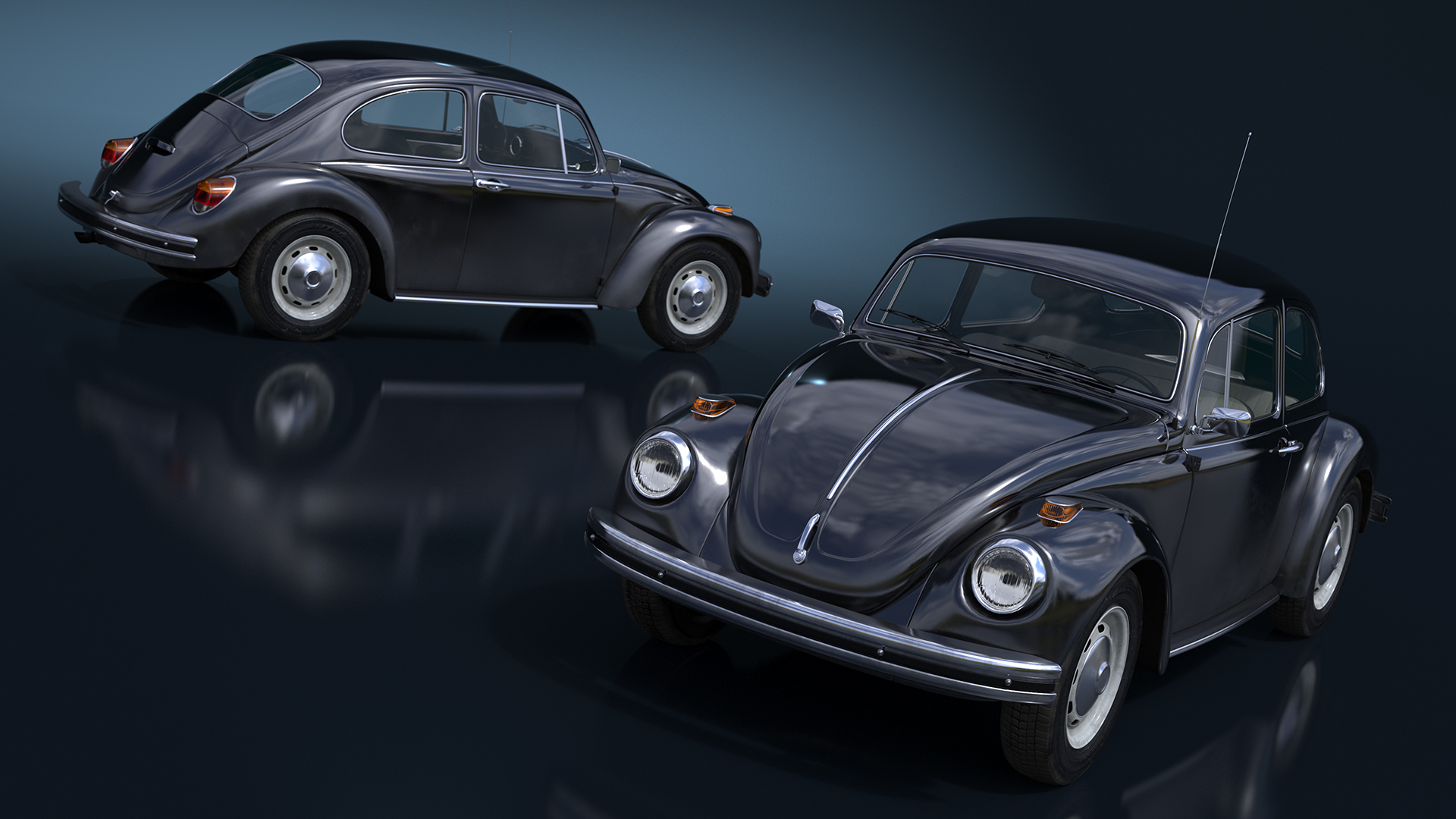 3D Vintage Volkswagen Beetle Simple Interior