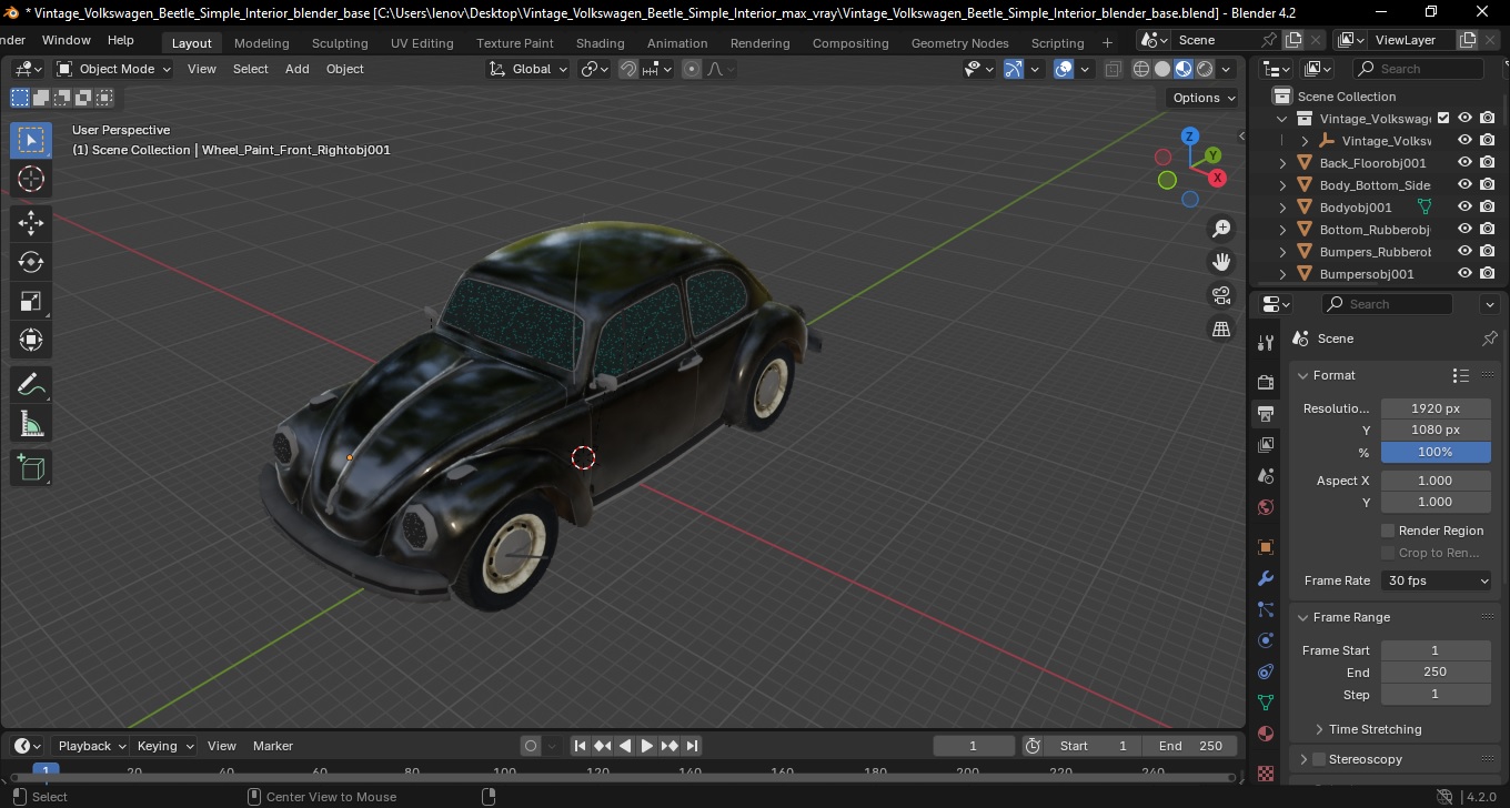 3D Vintage Volkswagen Beetle Simple Interior