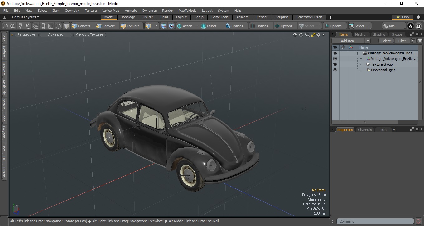 3D Vintage Volkswagen Beetle Simple Interior