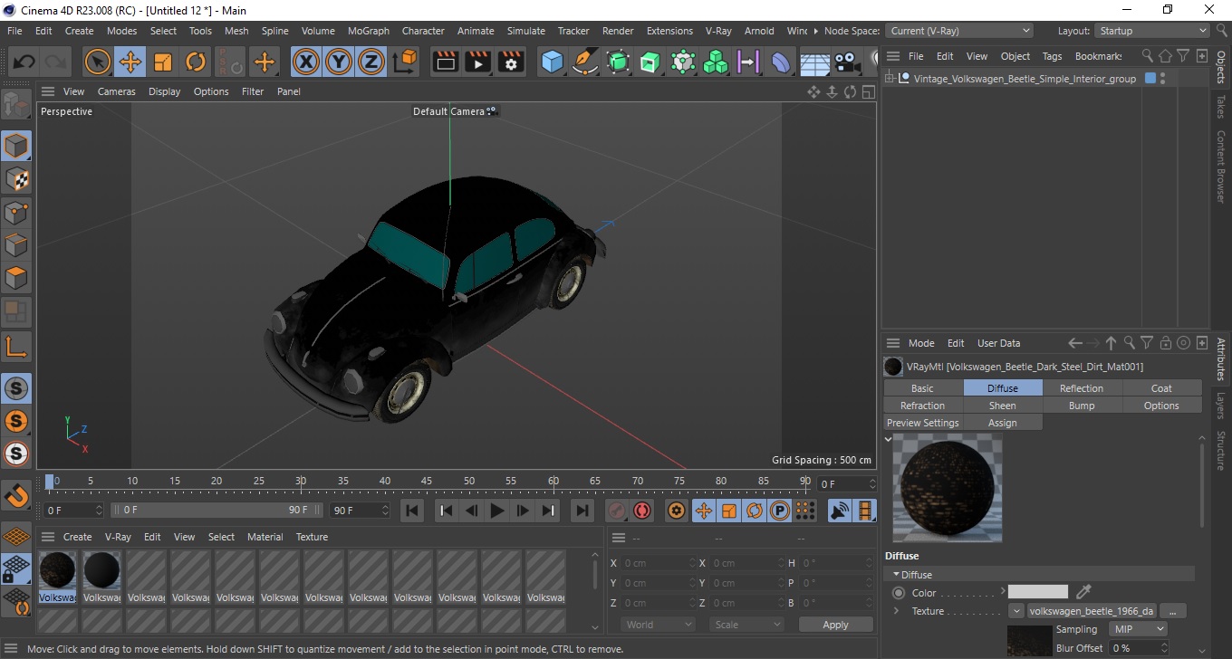 3D Vintage Volkswagen Beetle Simple Interior