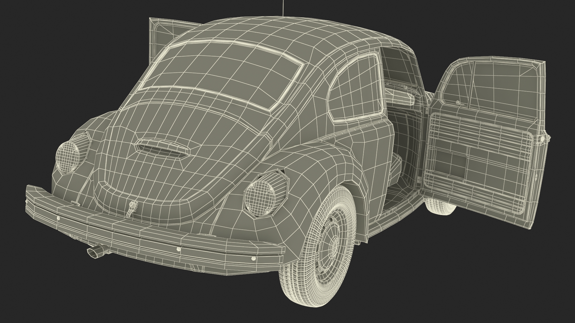 3D Vintage Volkswagen Beetle Simple Interior