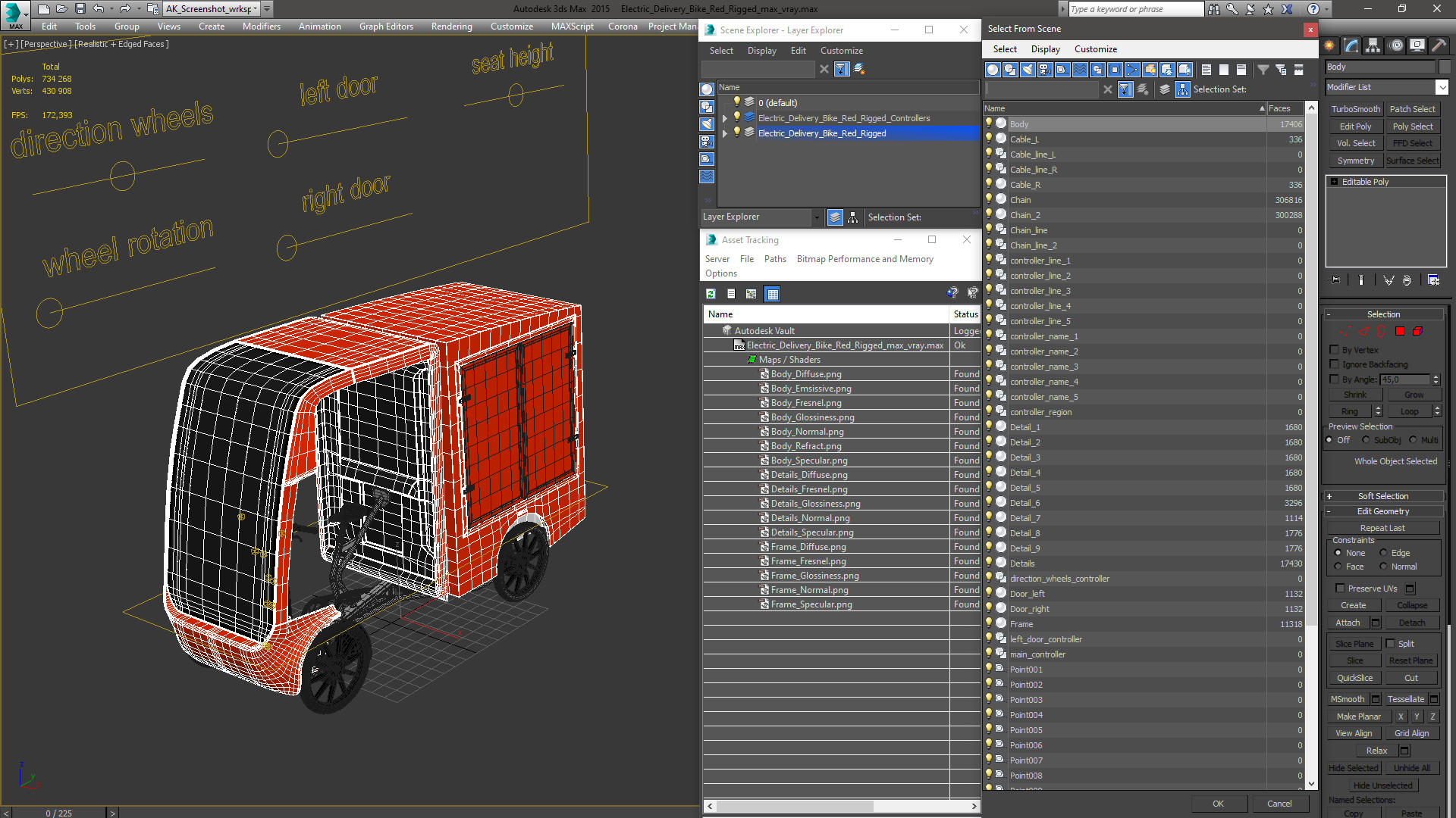 Electric Delivery Bike Red Rigged for Maya 3D