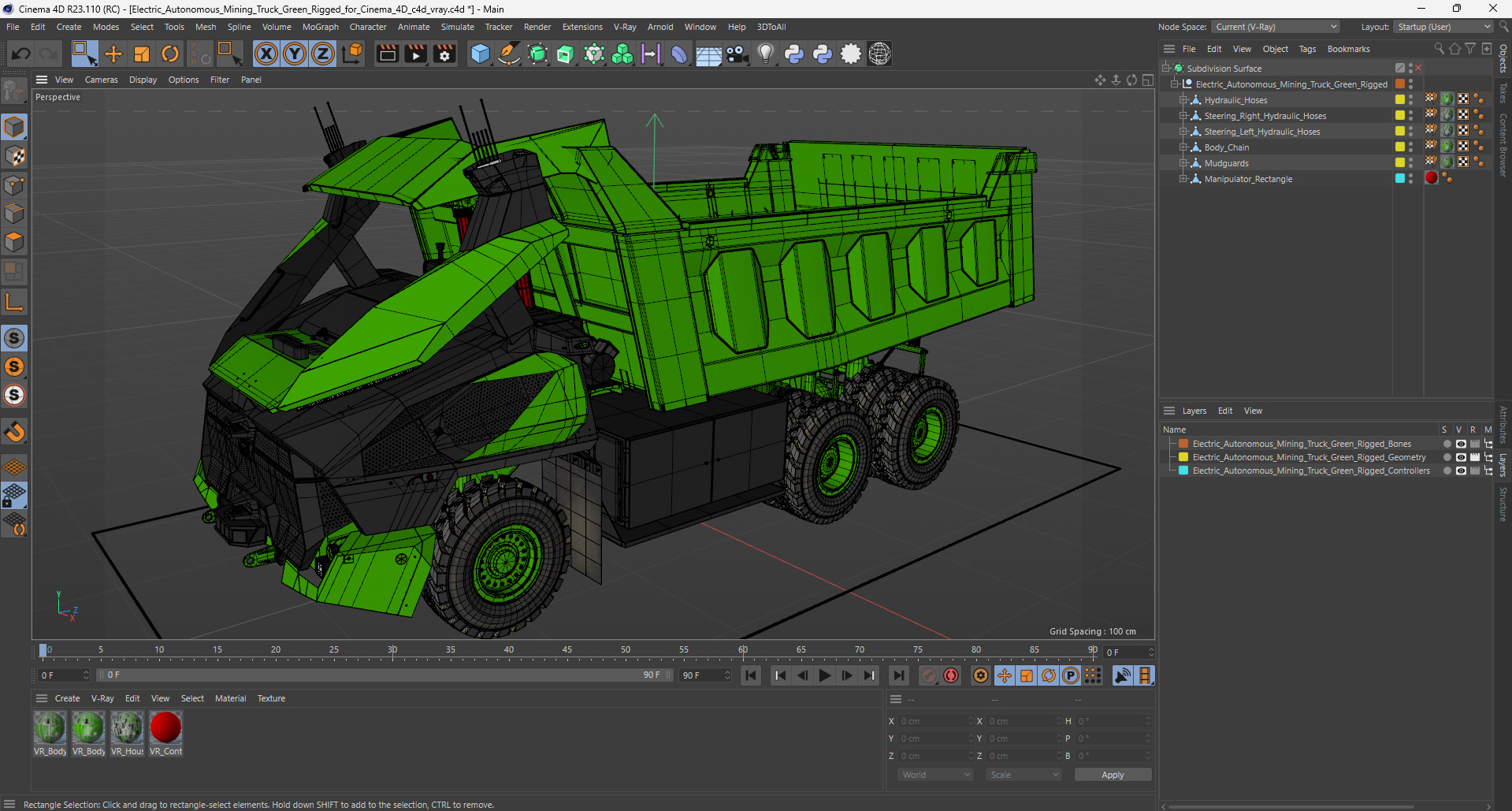 Electric Autonomous Mining Truck Green Rigged for Cinema 4D 3D model