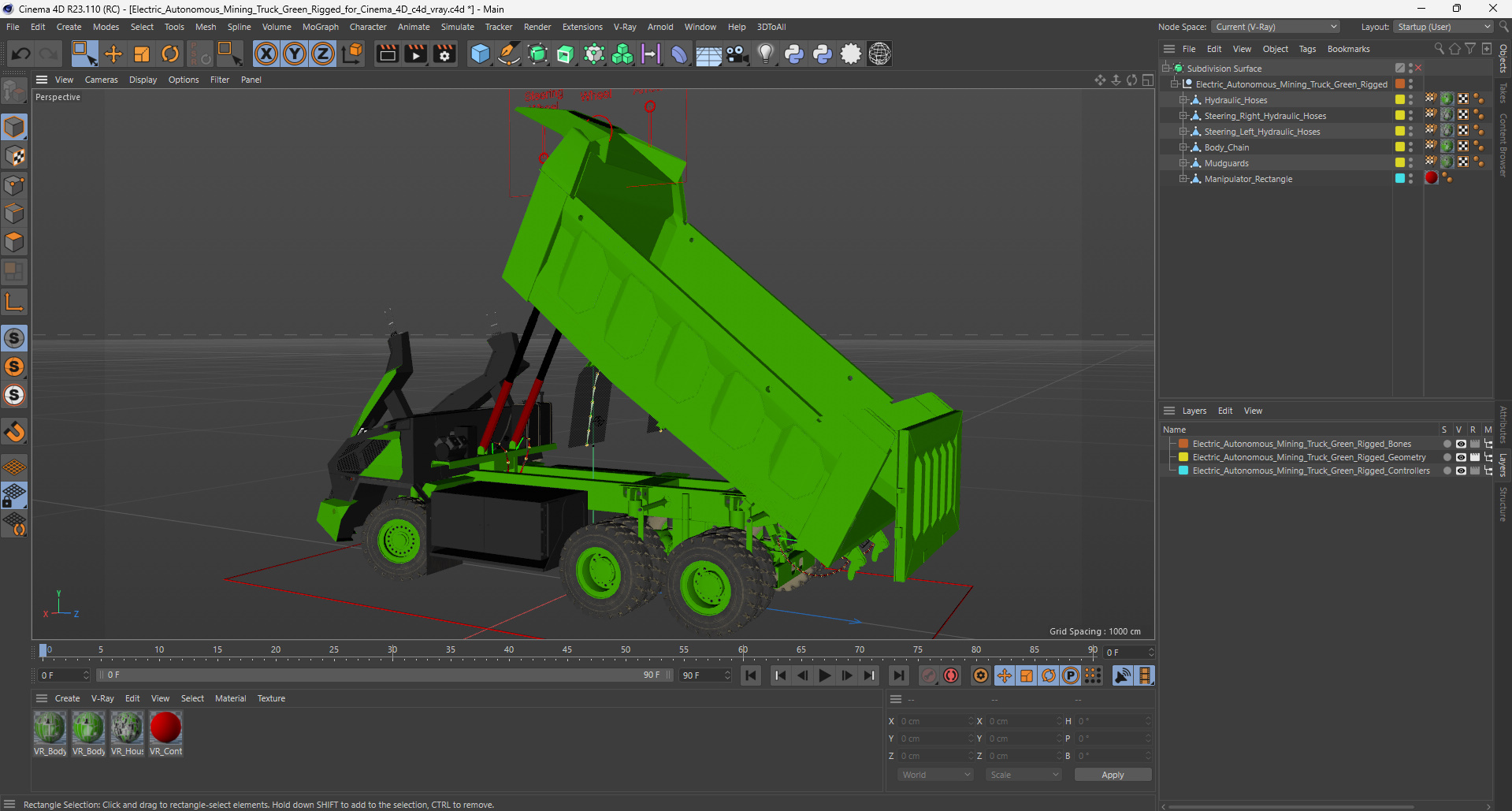 Electric Autonomous Mining Truck Green Rigged for Cinema 4D 3D model