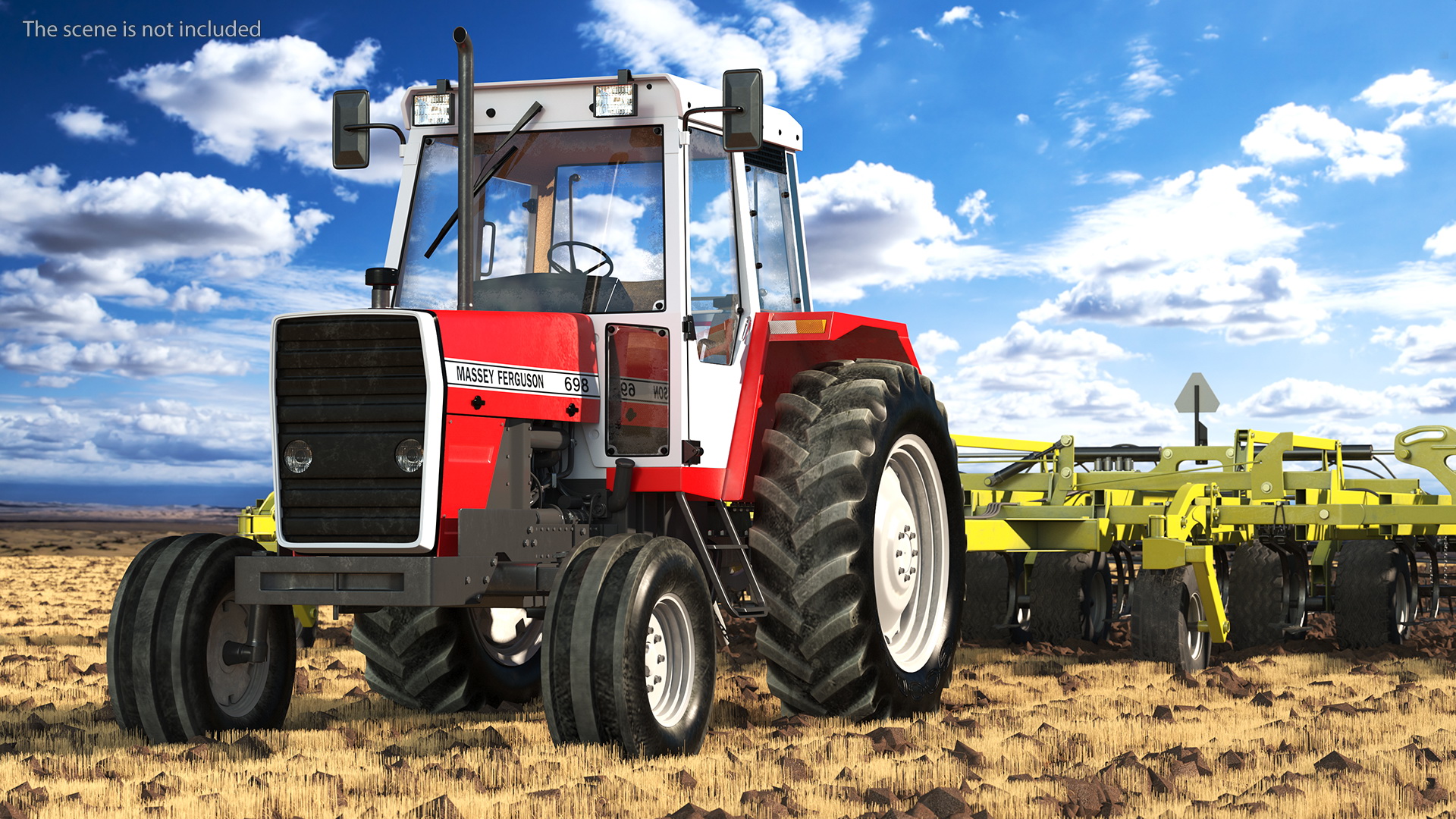 Vintage Tractor Ferguson 698 with Seedbed Cultivator 3D