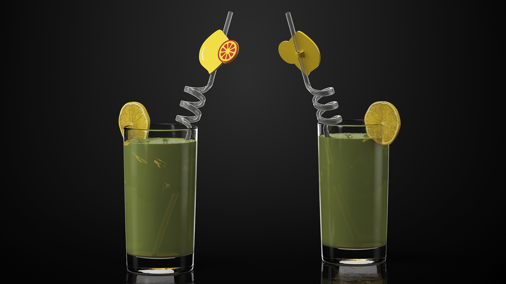 3D Lemonade with Fruit Plastic Straw model