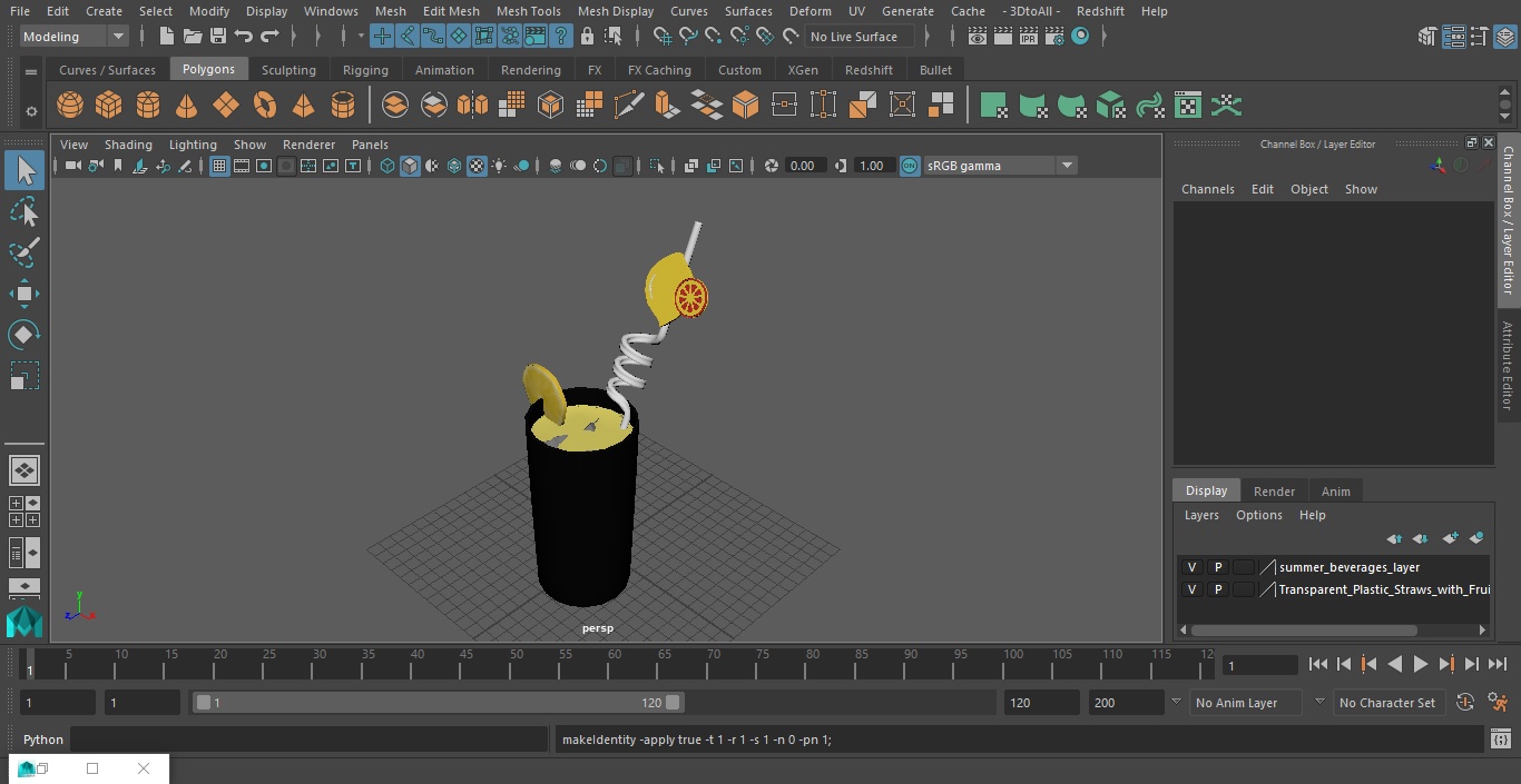 3D Lemonade with Fruit Plastic Straw model