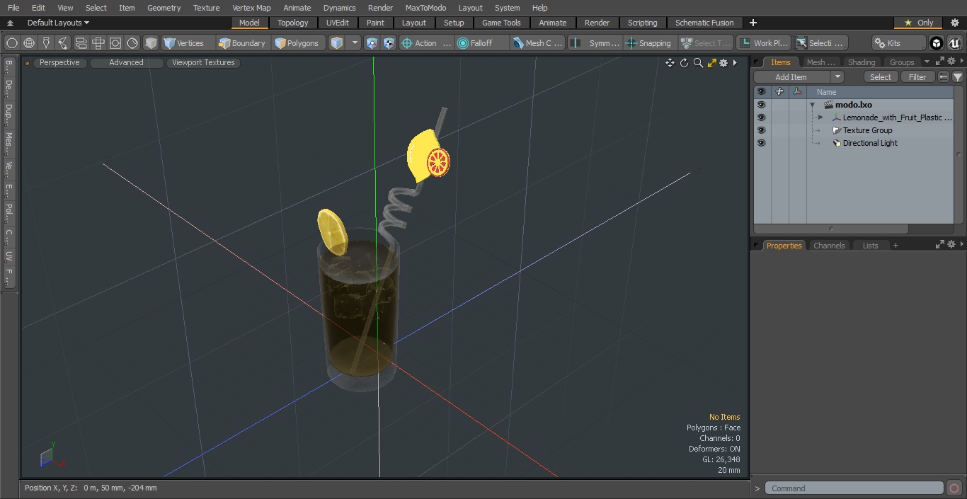 3D Lemonade with Fruit Plastic Straw model